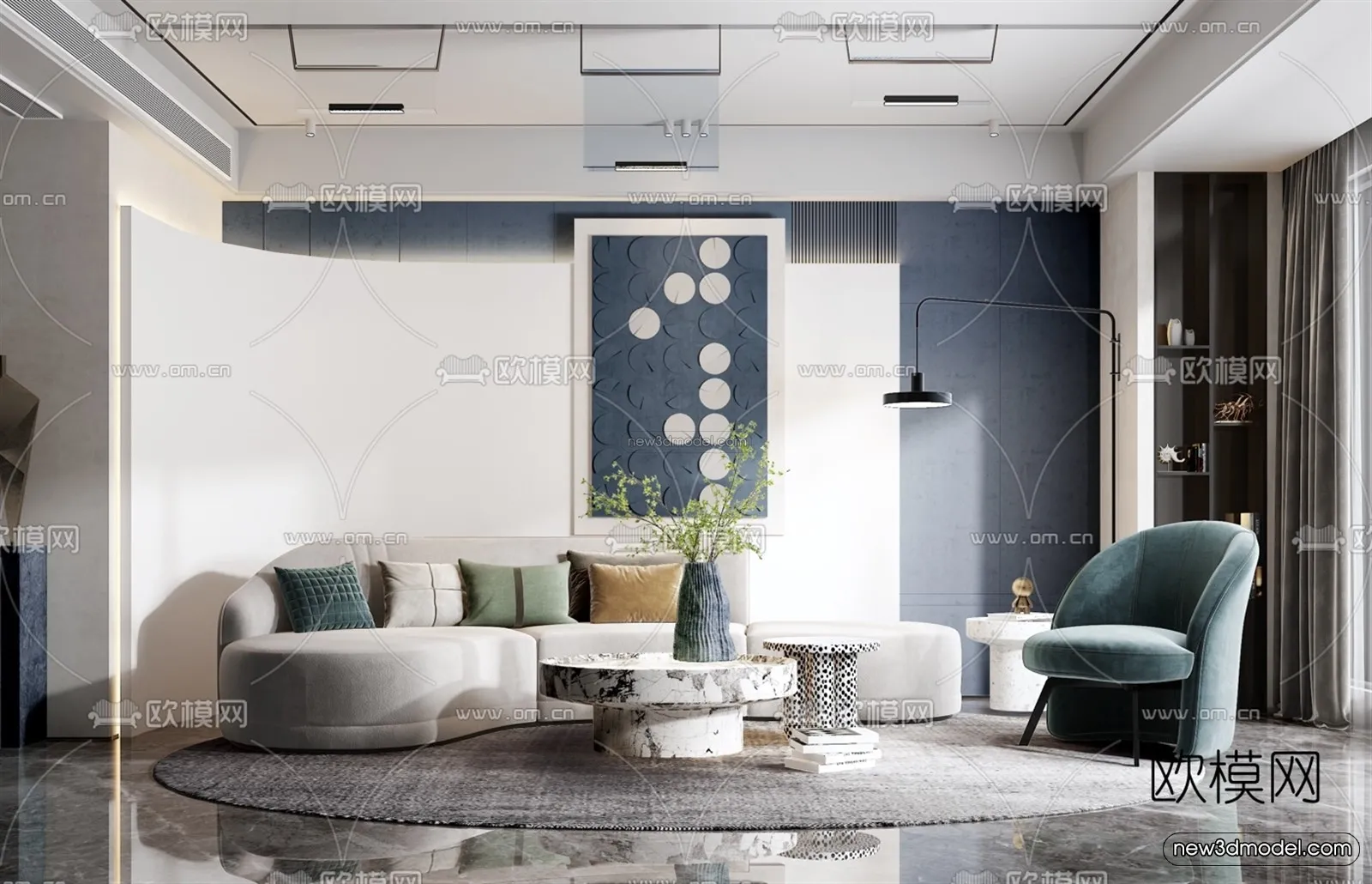 Nordic Style Interior 3D Blocks – Living Room 3D Model – 078 – VRAY