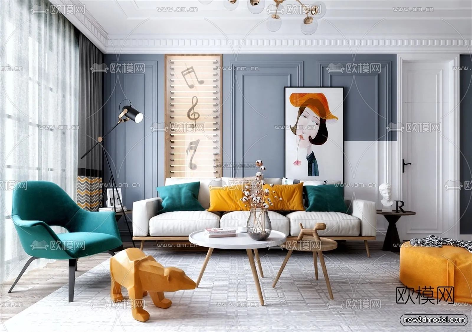 Nordic Style Interior 3D Blocks – Living Room 3D Model – 079 – VRAY