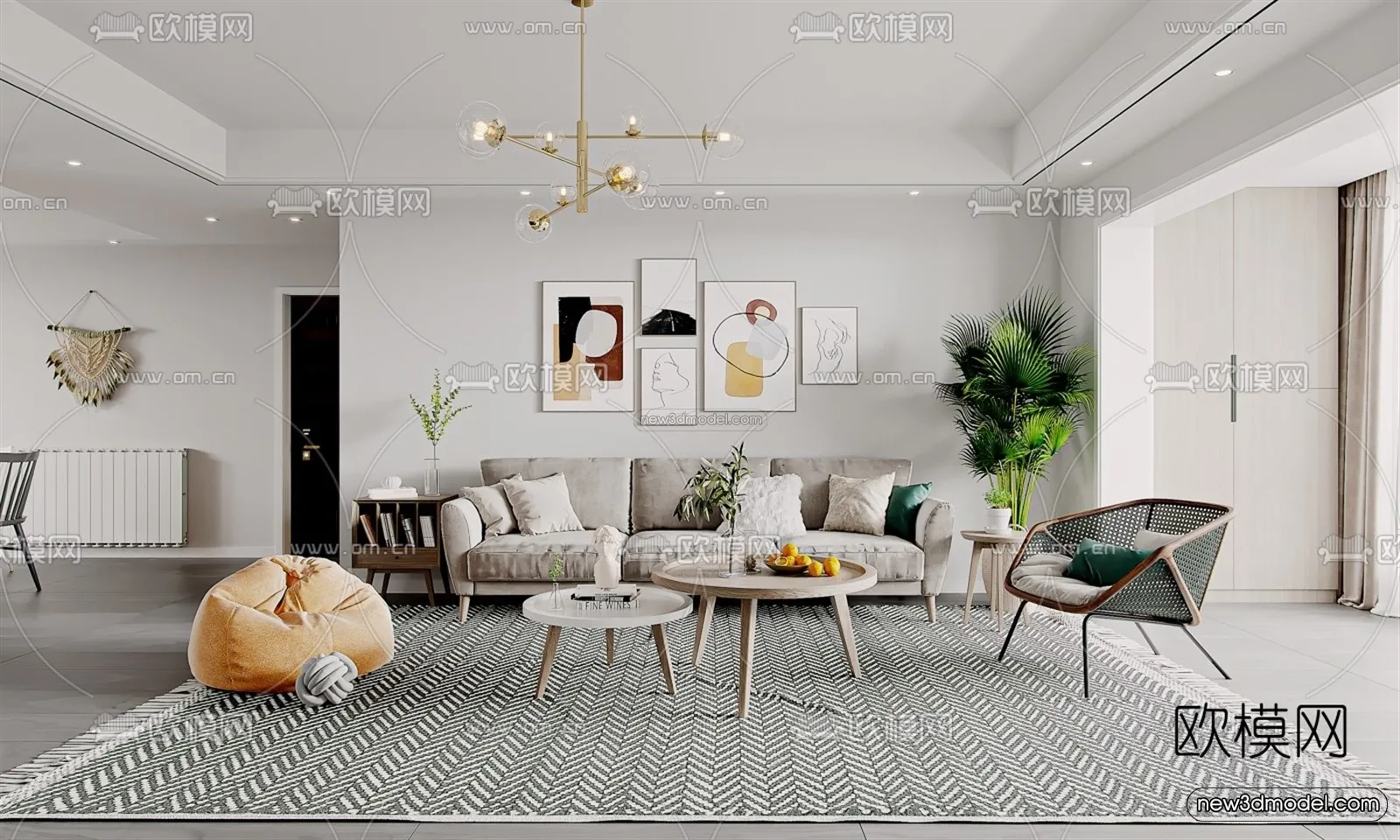 Nordic Style Interior 3D Blocks – Living Room 3D Model – 081 – VRAY