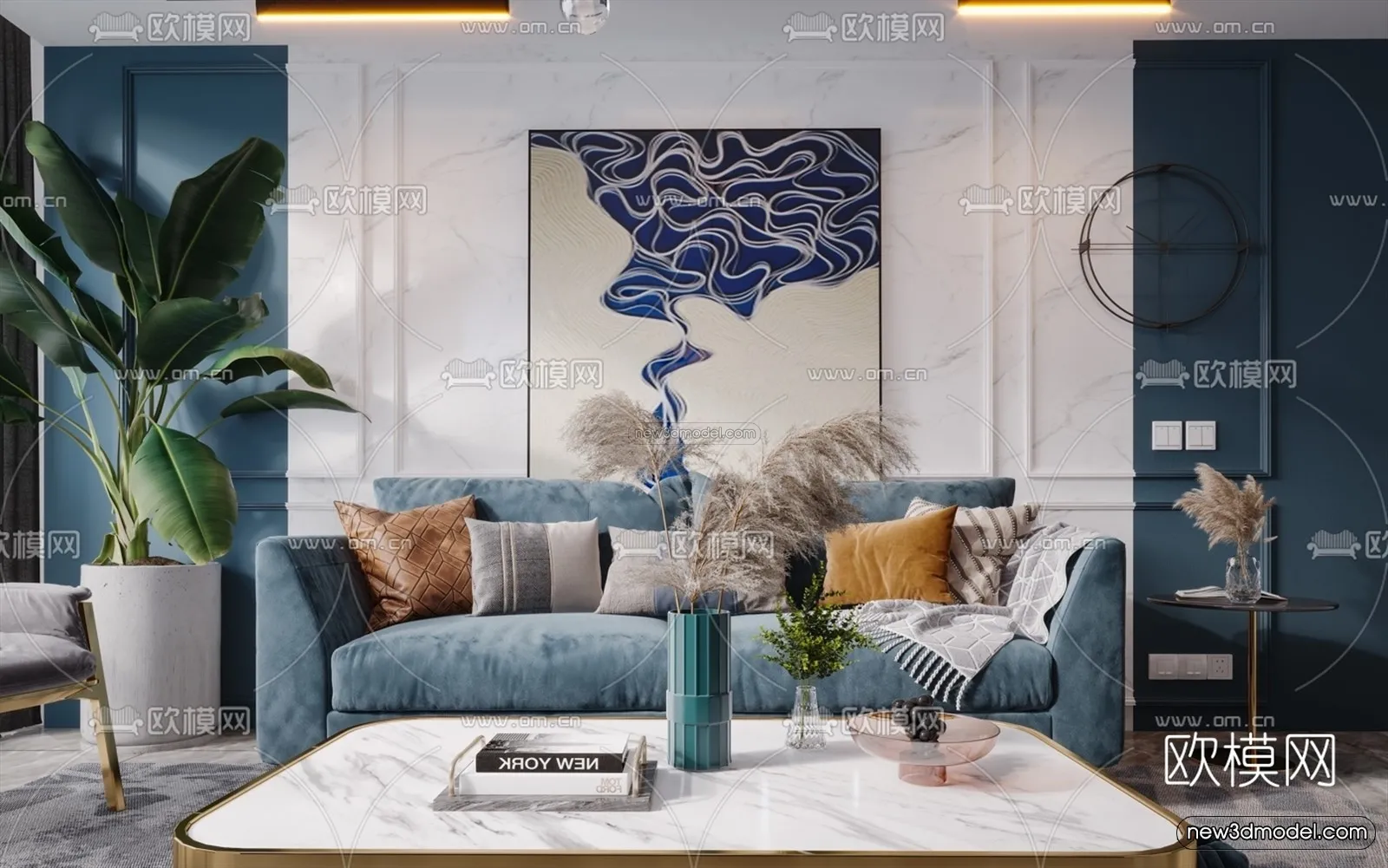 Nordic Style Interior 3D Blocks – Living Room 3D Model – 082 – VRAY