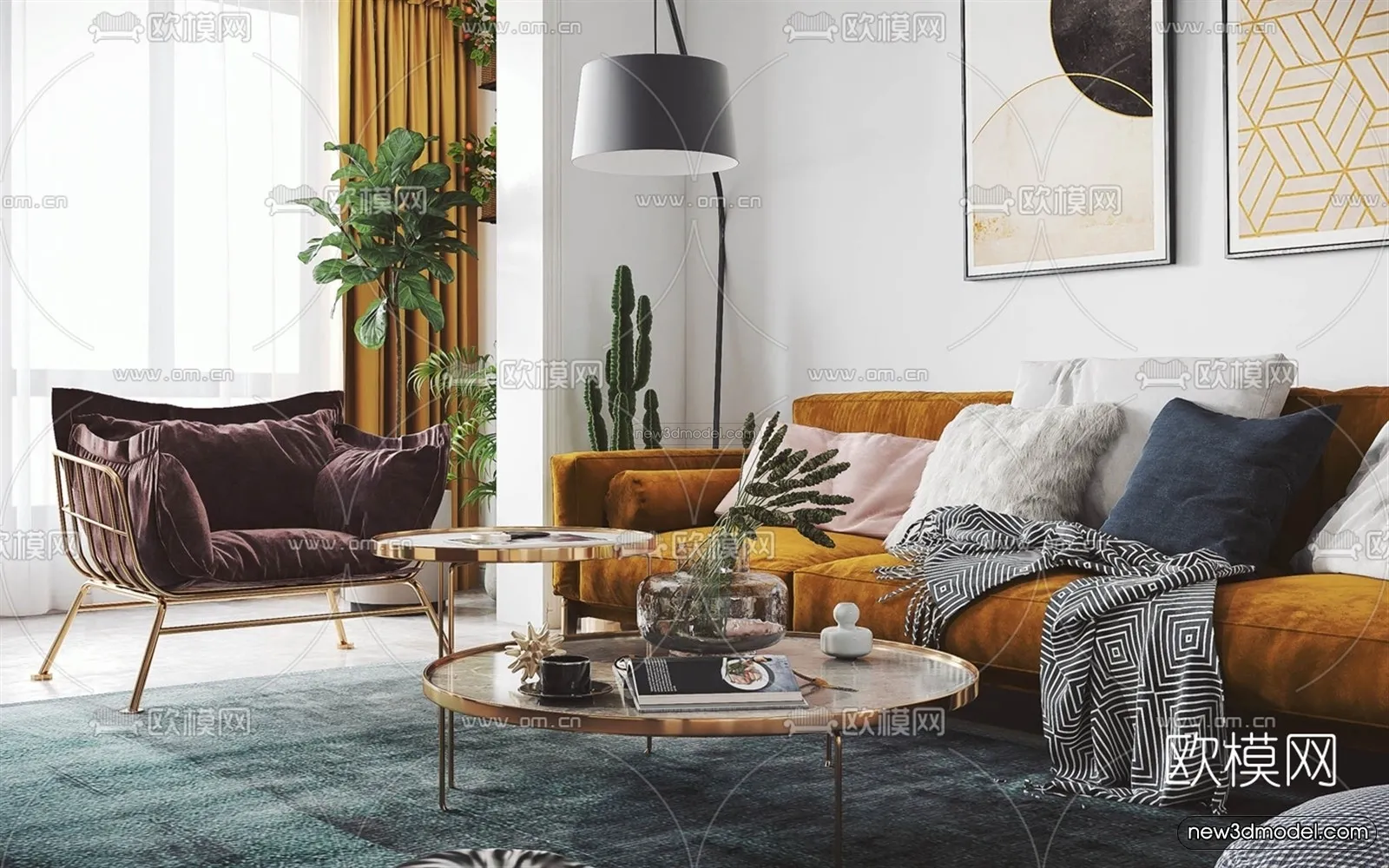 Nordic Style Interior 3D Blocks – Living Room 3D Model – 084 – VRAY