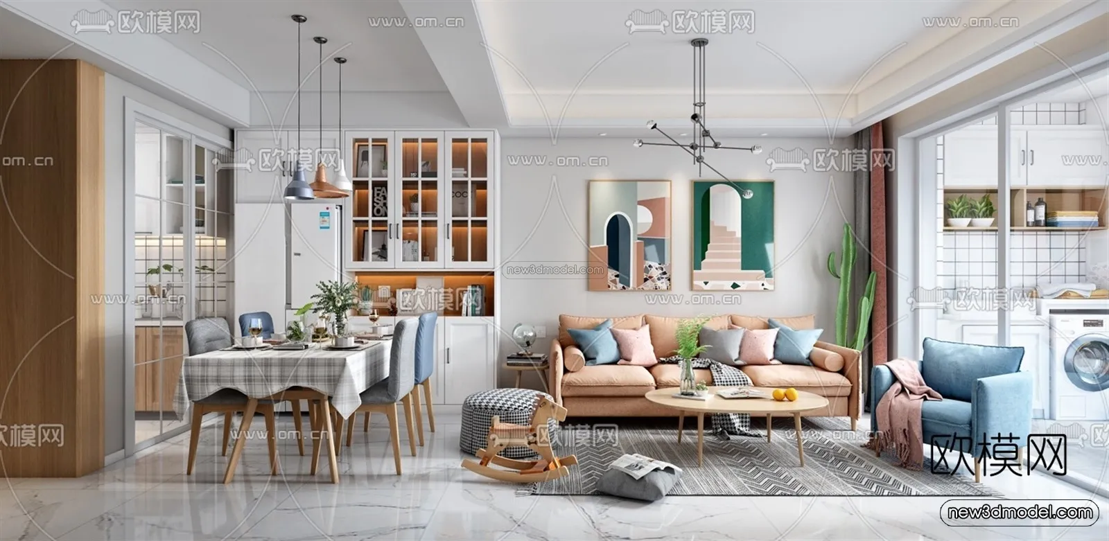 Nordic Style Interior 3D Blocks – Living Room 3D Model – 088 – VRAY