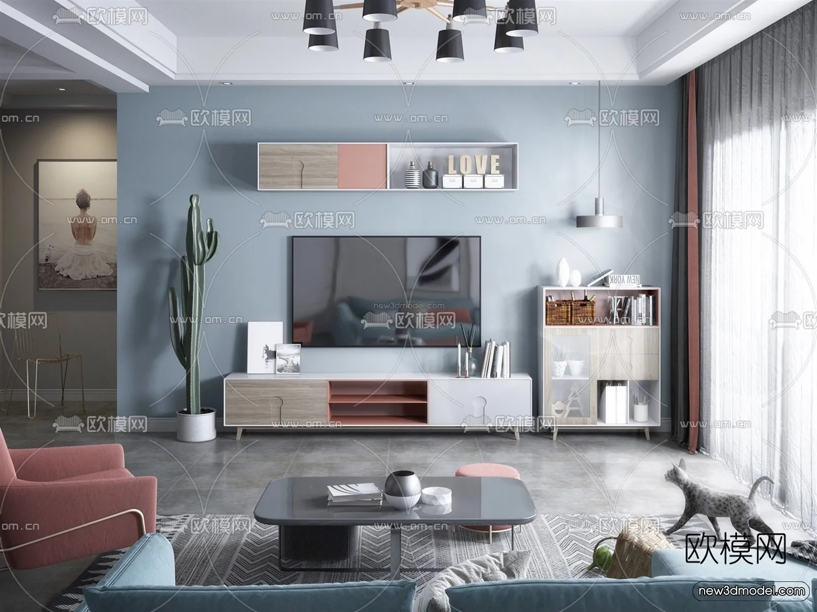 Nordic Style Interior 3D Blocks – Living Room 3D Model – 091 – VRAY