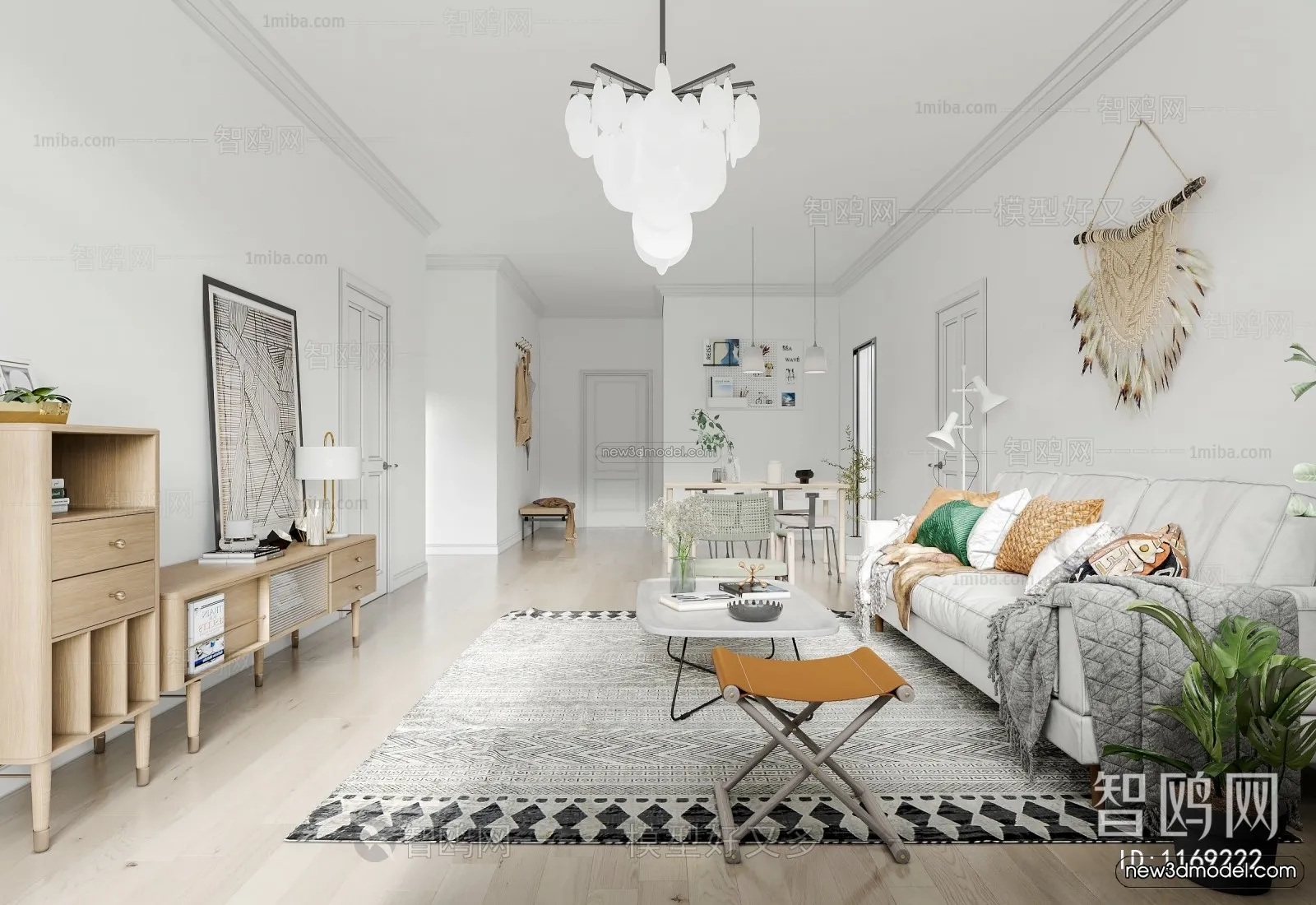 Nordic Style Interior 3D Blocks – Living Room 3D Model – 095 – VRAY