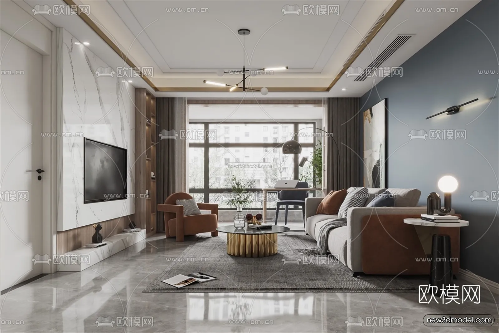 Nordic Style Interior 3D Blocks – Living Room 3D Model – 096 – VRAY