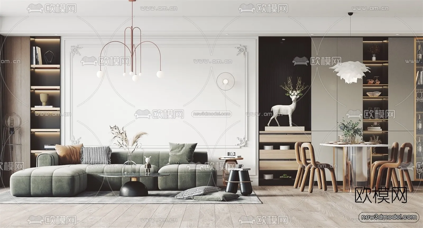 Nordic Style Interior 3D Blocks – Living Room 3D Model – 097 – VRAY