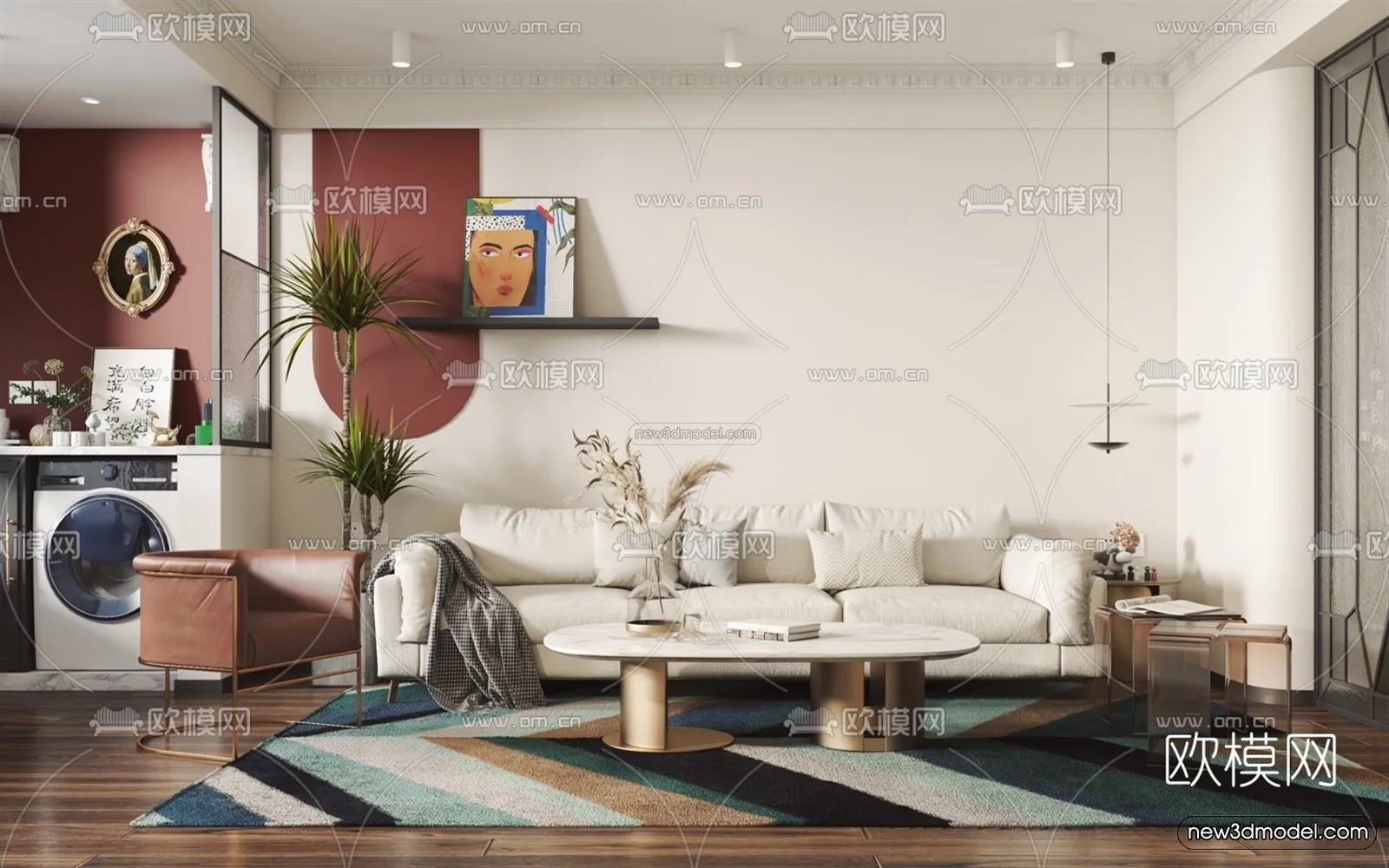 Nordic Style Interior 3D Blocks – Living Room 3D Model – 099 – VRAY