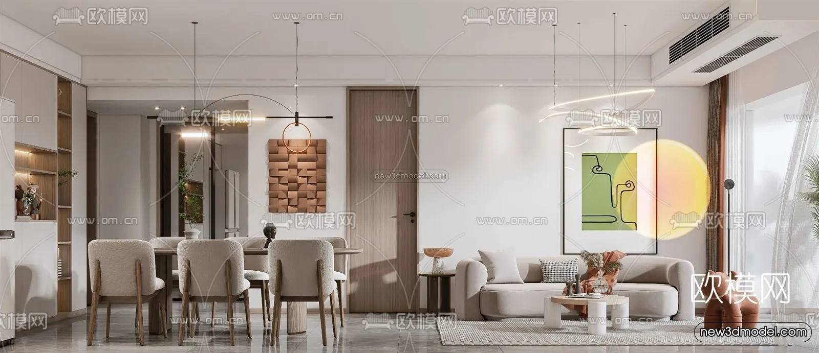 Nordic Style Interior 3D Blocks – Living Room 3D Model – 105 – VRAY