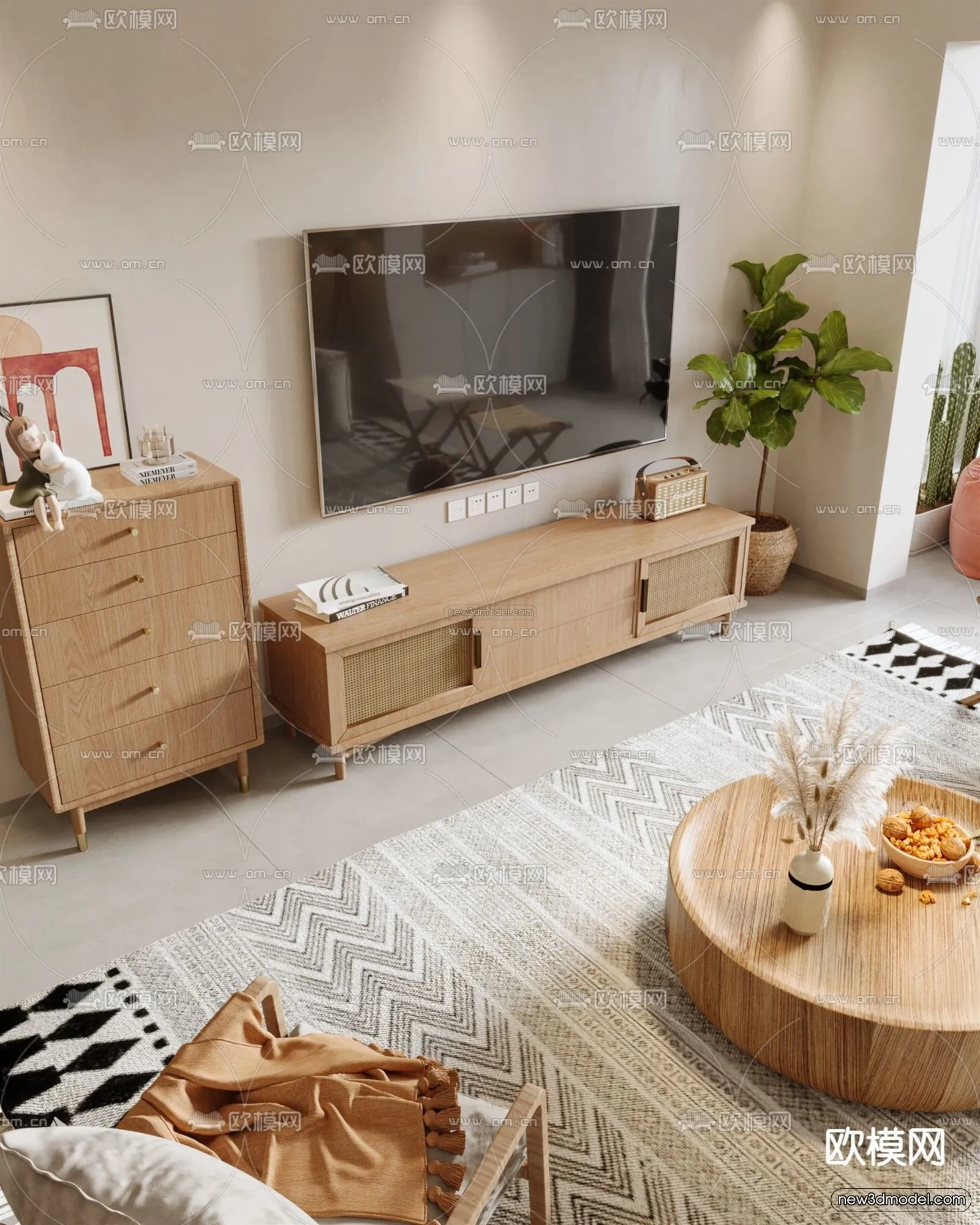 Nordic Style Interior 3D Blocks – Living Room 3D Model – 106 – VRAY