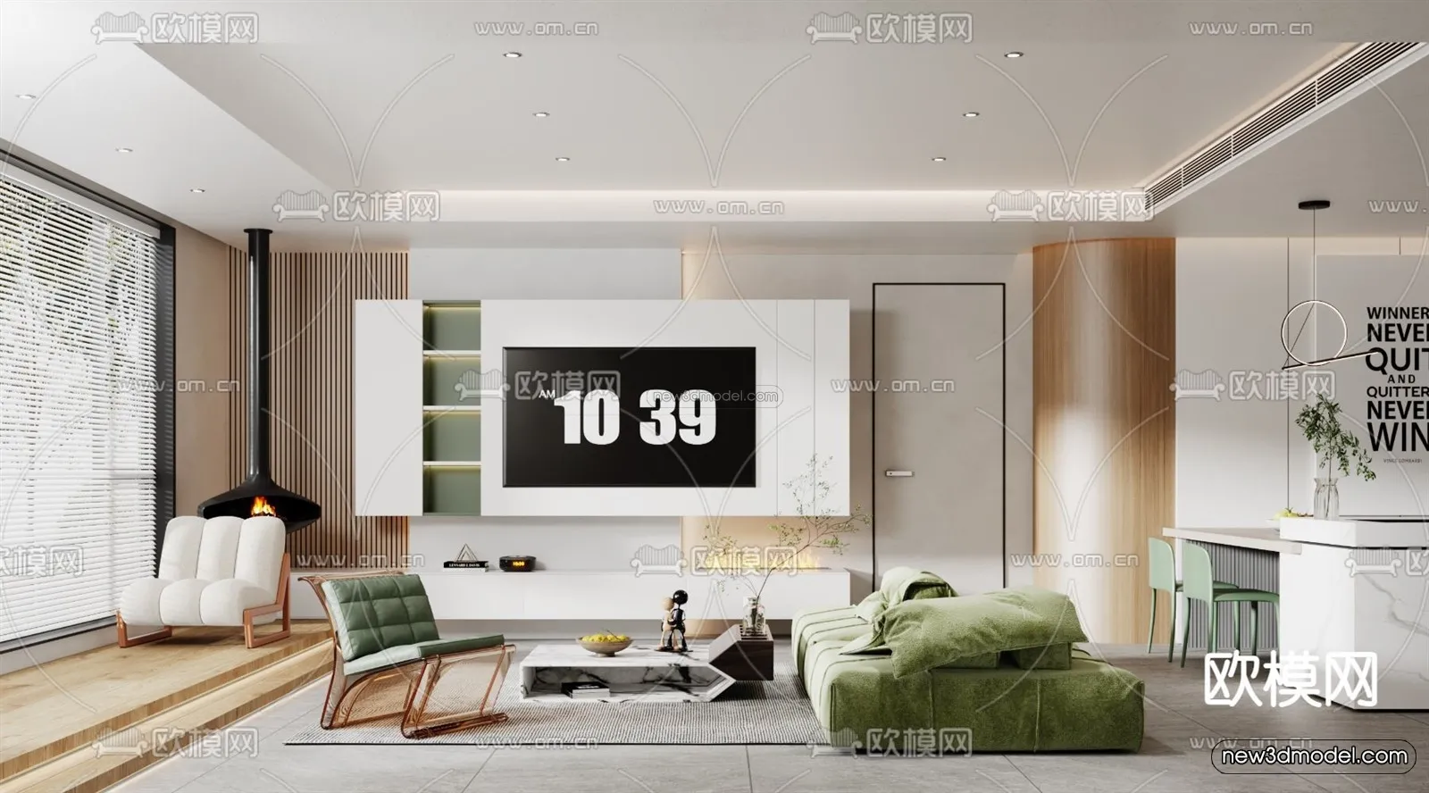 Nordic Style Interior 3D Blocks – Living Room 3D Model – 107 – VRAY