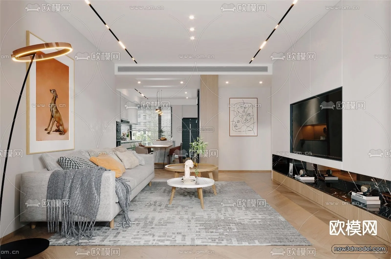 Nordic Style Interior 3D Blocks – Living Room 3D Model – 108 – VRAY