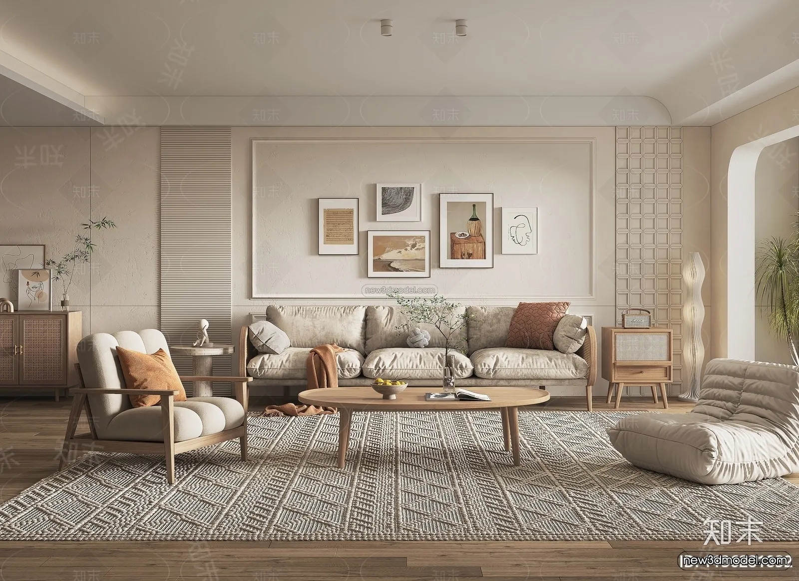 Nordic Style Interior 3D Blocks – Living Room 3D Model – 111 – VRAY