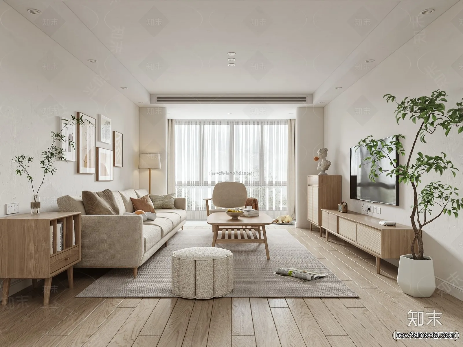 Nordic Style Interior 3D Blocks – Living Room 3D Model – 115 – VRAY
