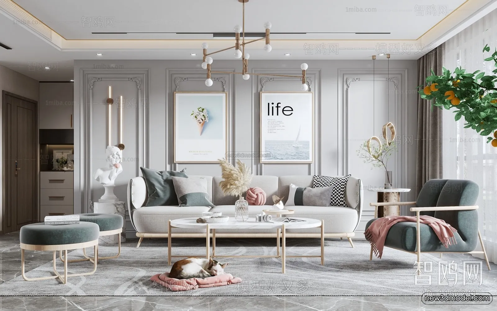 Nordic Style Interior 3D Blocks – Living Room 3D Model – 118 – VRAY