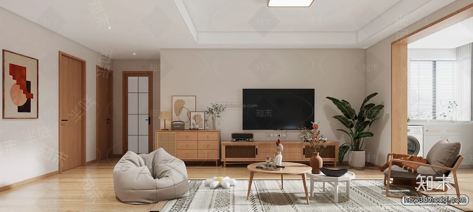 Nordic Style Interior 3D Blocks – Living Room 3D Model – 119 – VRAY