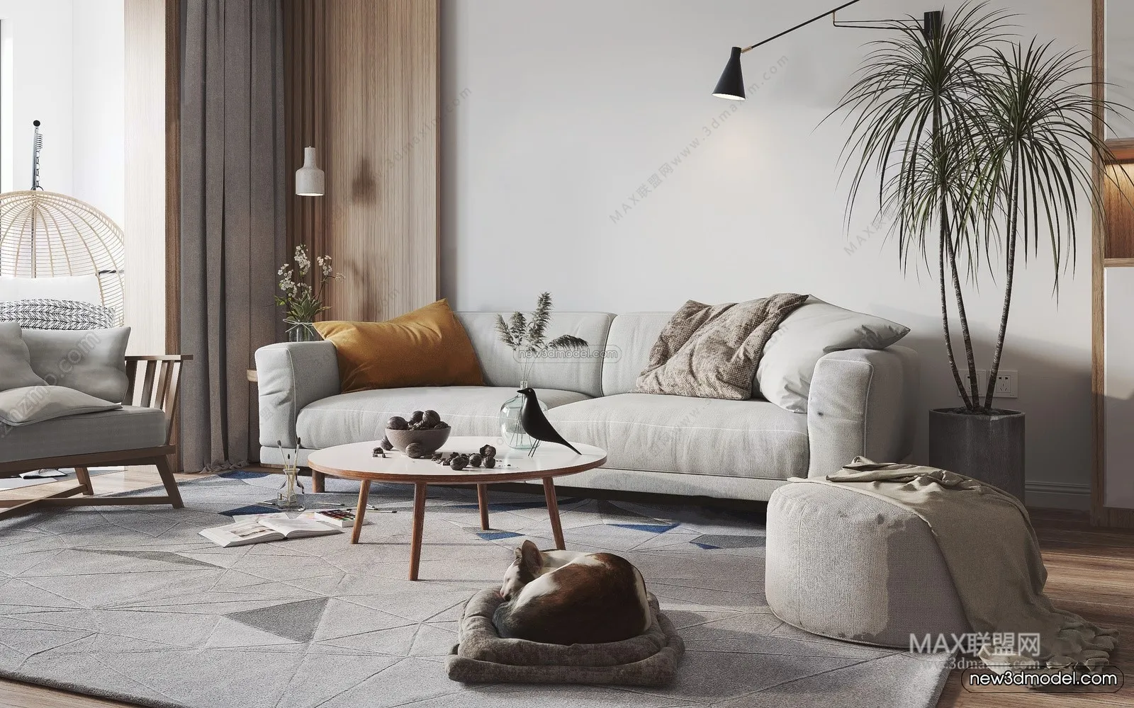 Nordic Style Interior 3D Blocks – Living Room 3D Model – 121 – VRAY