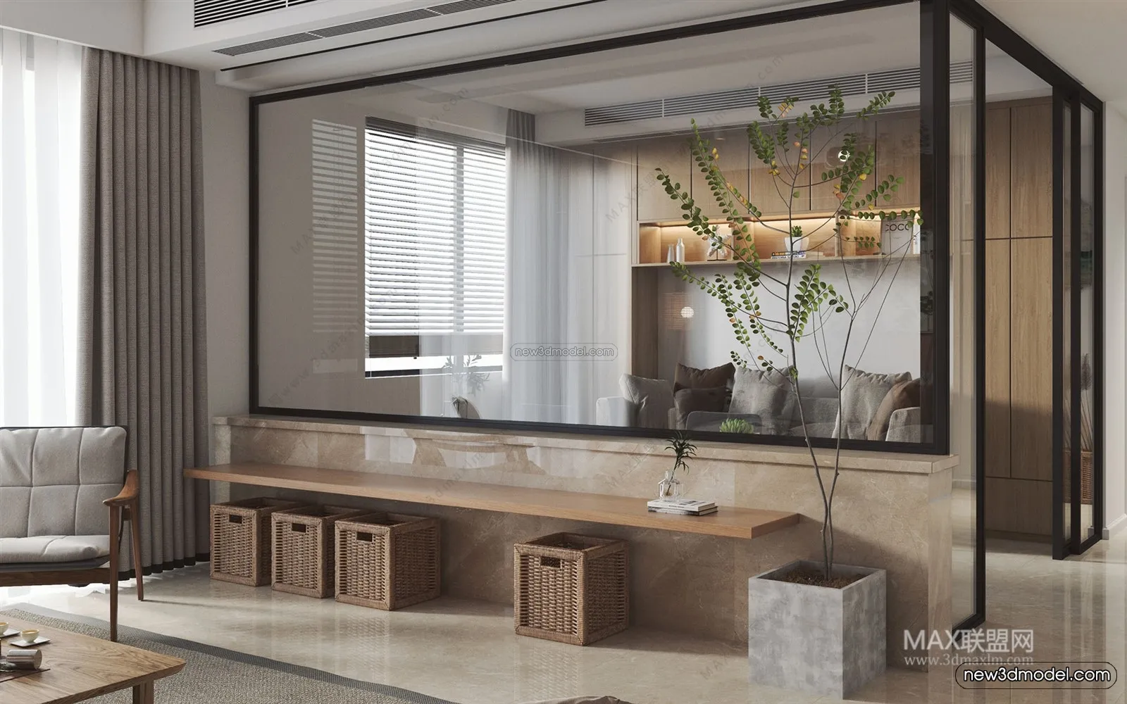 Nordic Style Interior 3D Blocks – Living Room 3D Model – 125 – VRAY