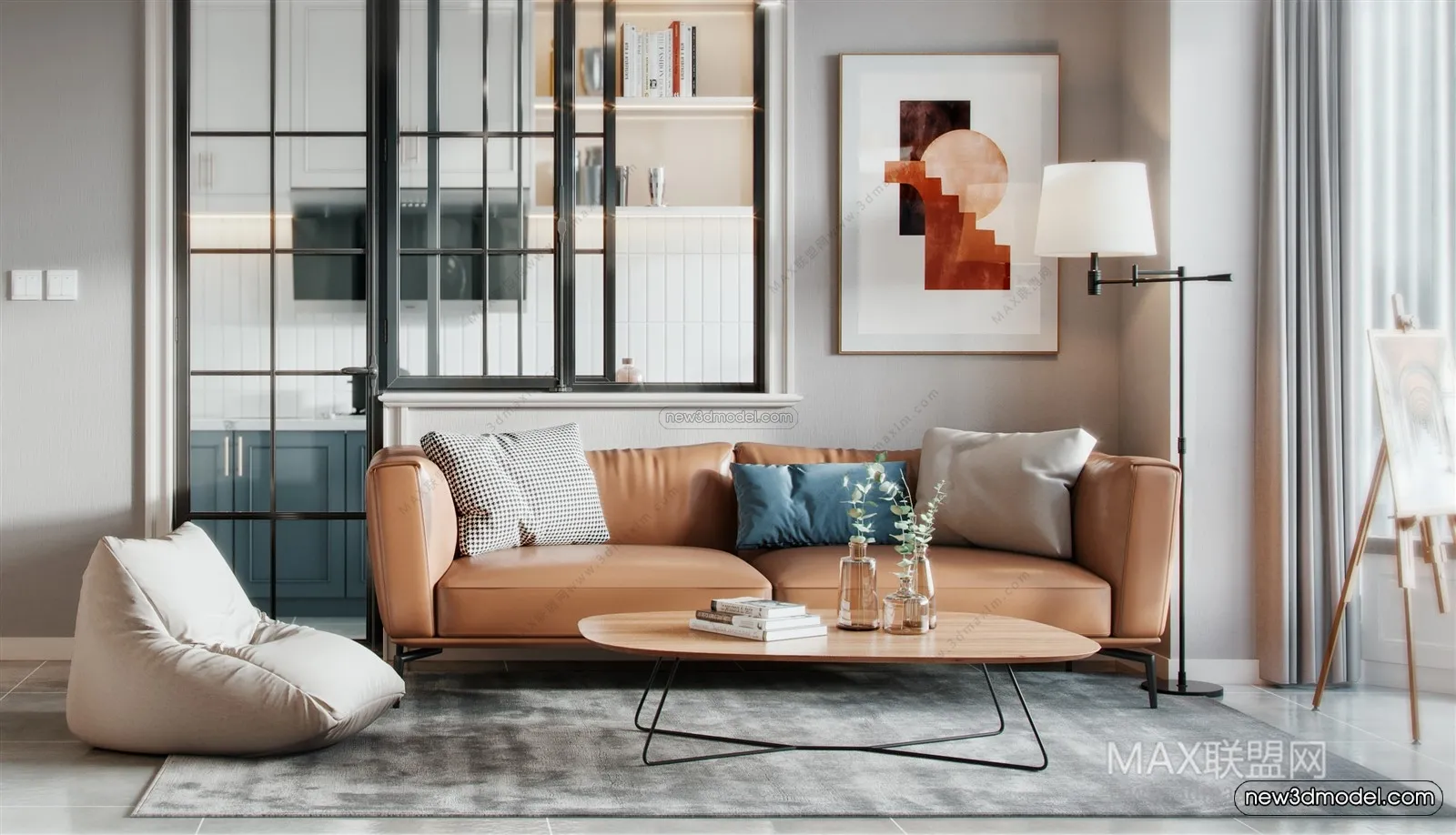 Nordic Style Interior 3D Blocks – Living Room 3D Model – 127 – VRAY