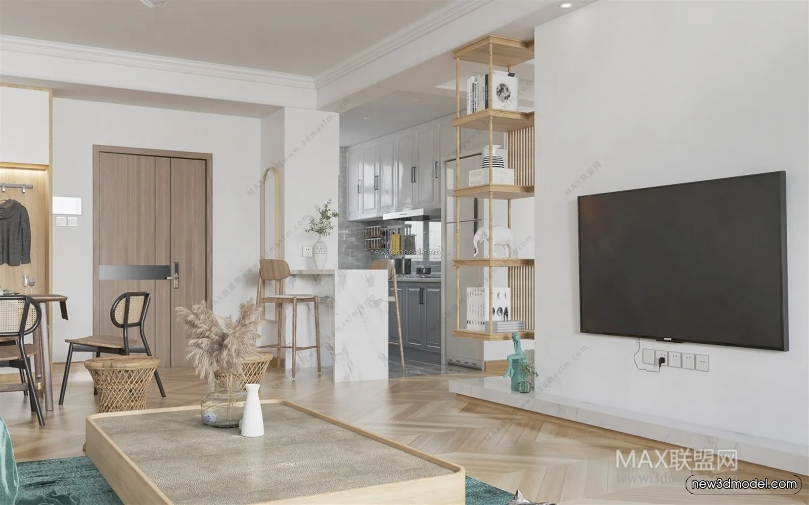 Nordic Style Interior 3D Blocks – Living Room 3D Model – 129 – VRAY