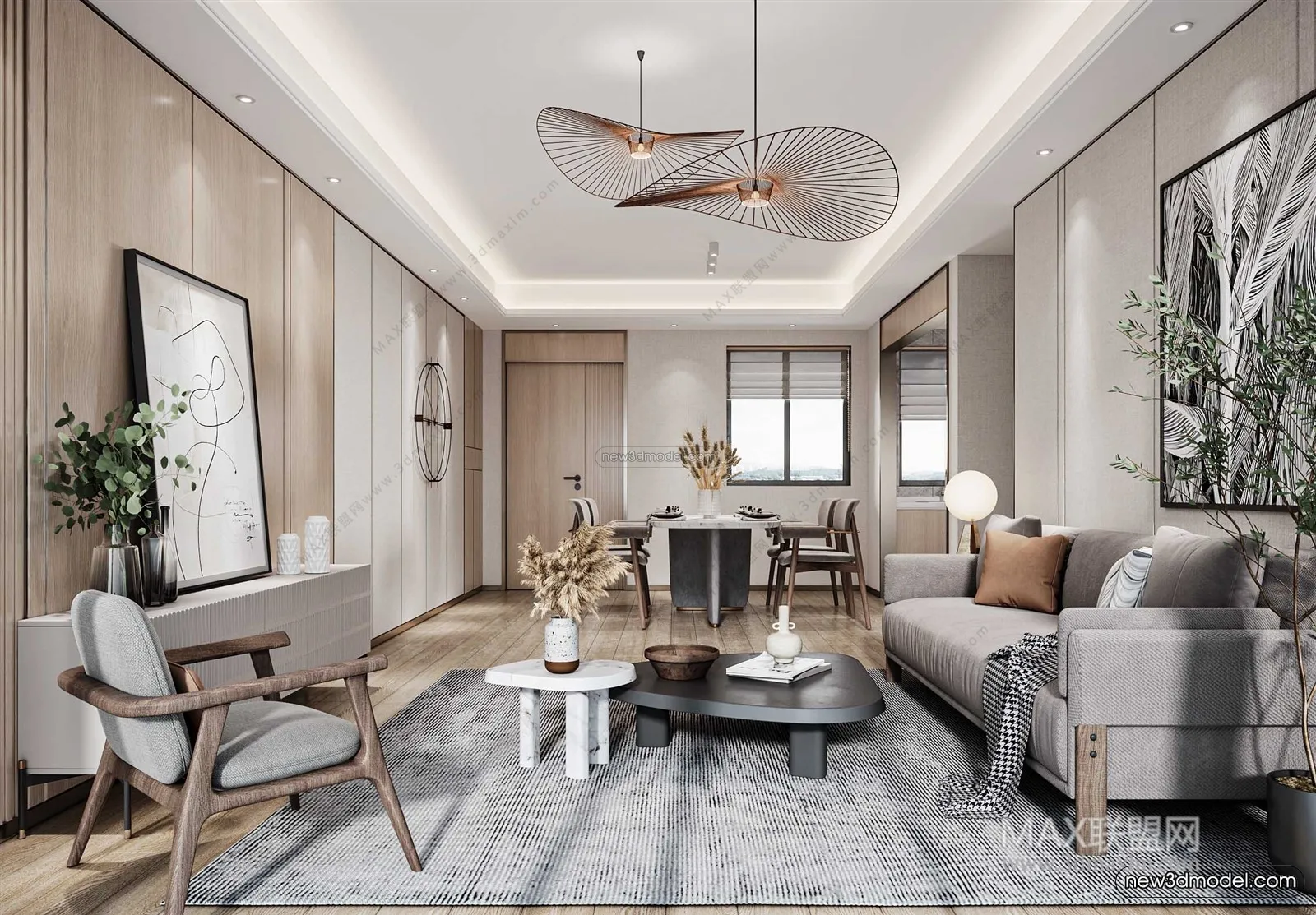 Nordic Style Interior 3D Blocks – Living Room 3D Model – 130 – VRAY