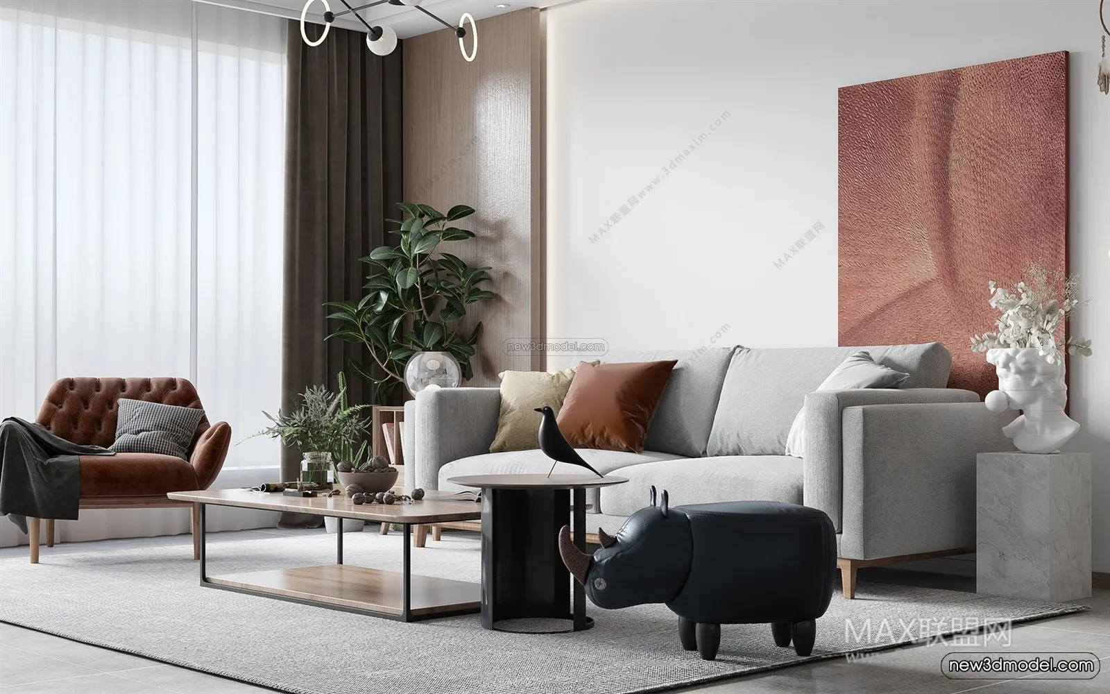 Nordic Style Interior 3D Blocks – Living Room 3D Model – 131 – VRAY