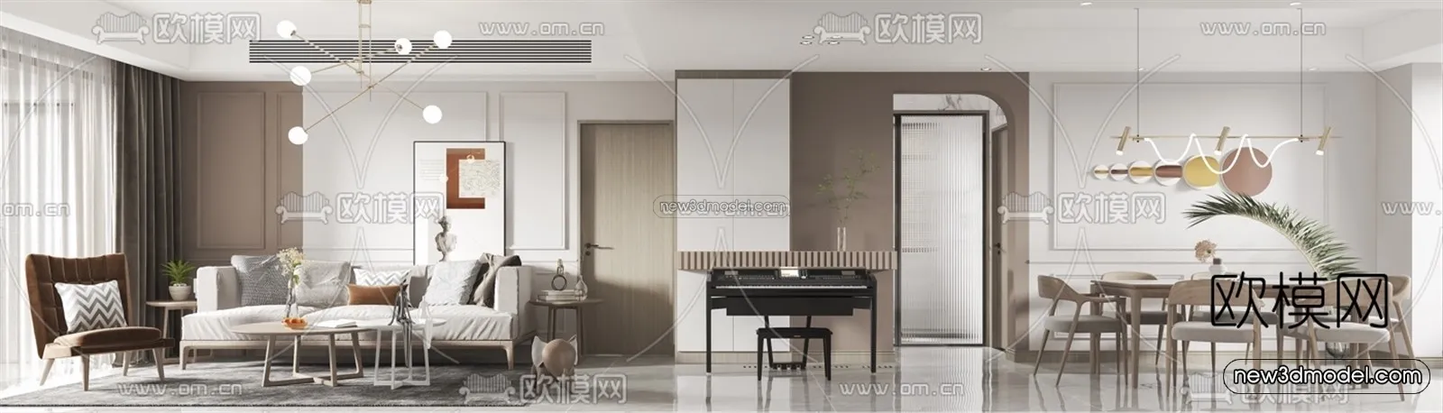 Nordic Style Interior 3D Blocks – Living Room 3D Model – 133 – VRAY