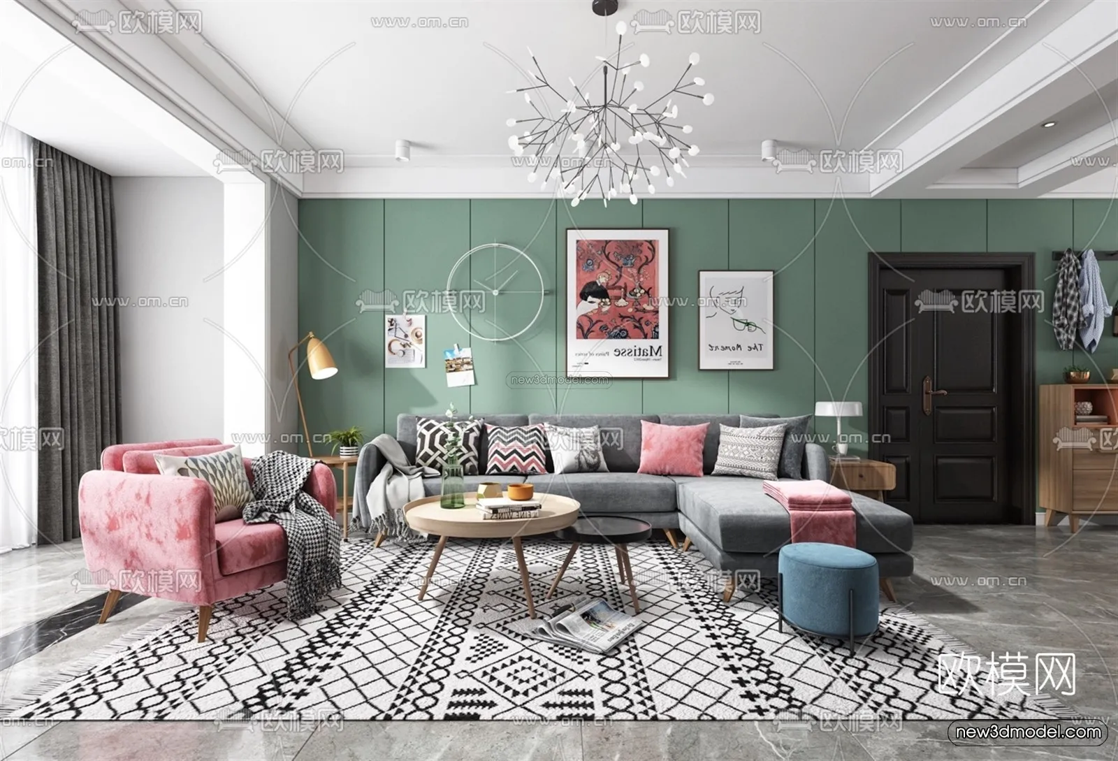 Nordic Style Interior 3D Blocks – Living Room 3D Model – 135 – VRAY