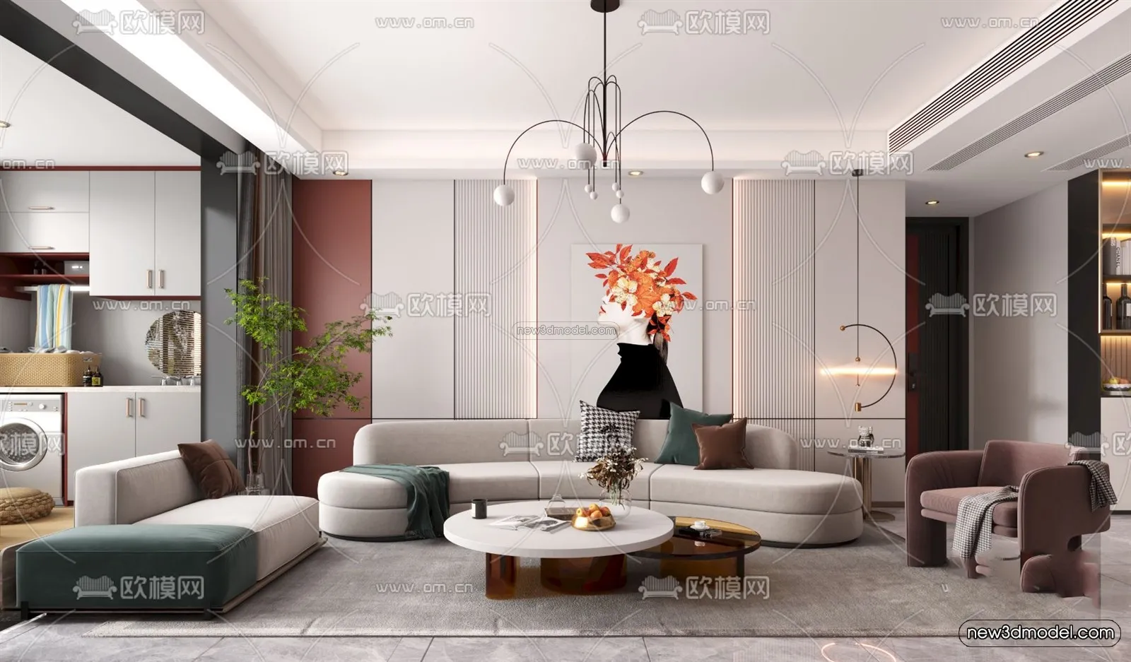 Nordic Style Interior 3D Blocks – Living Room 3D Model – 137 – VRAY