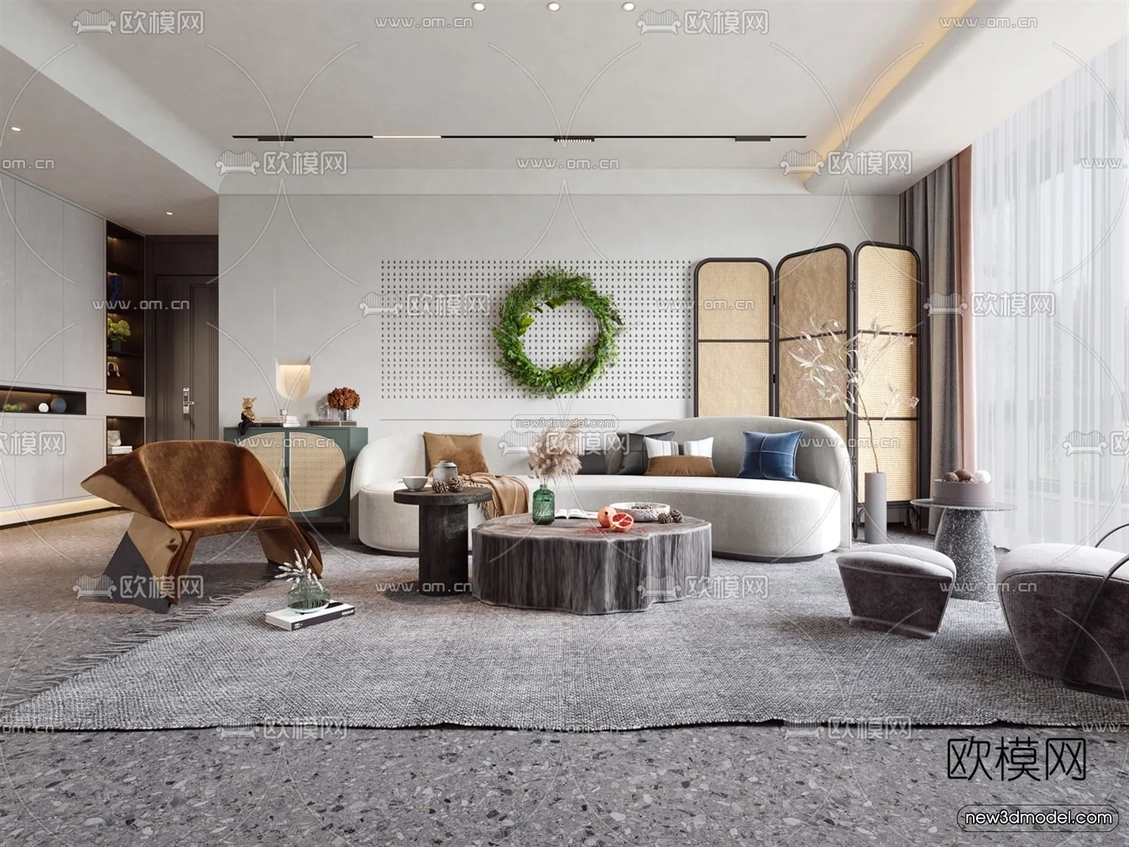 Nordic Style Interior 3D Blocks – Living Room 3D Model – 138 – VRAY