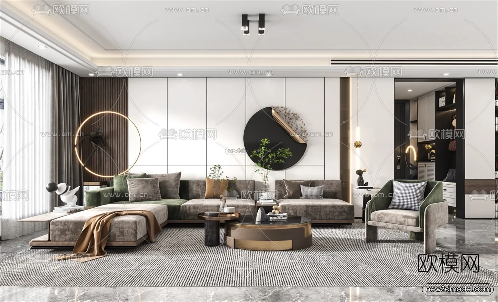 Nordic Style Interior 3D Blocks – Living Room 3D Model – 139 – VRAY