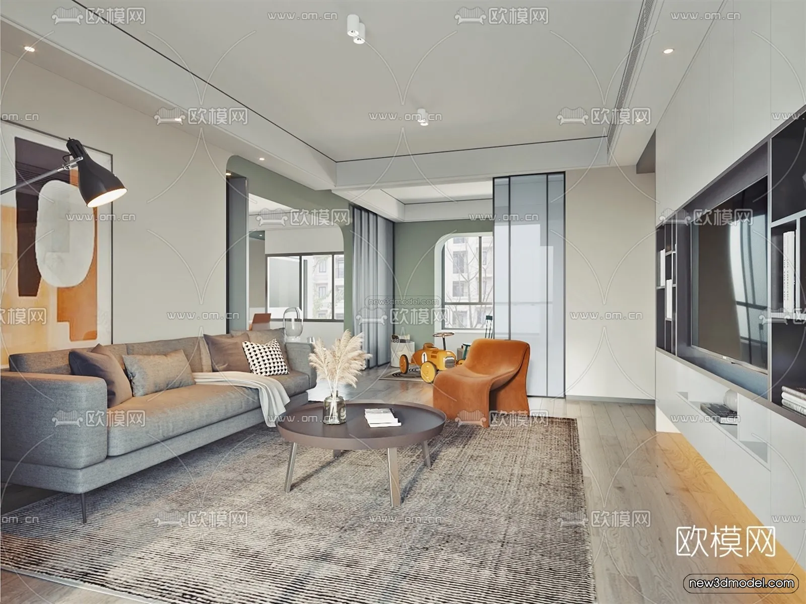 Nordic Style Interior 3D Blocks – Living Room 3D Model – 144 – VRAY