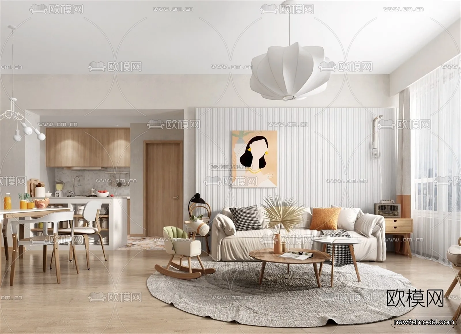 Nordic Style Interior 3D Blocks – Living Room 3D Model – 145 – VRAY