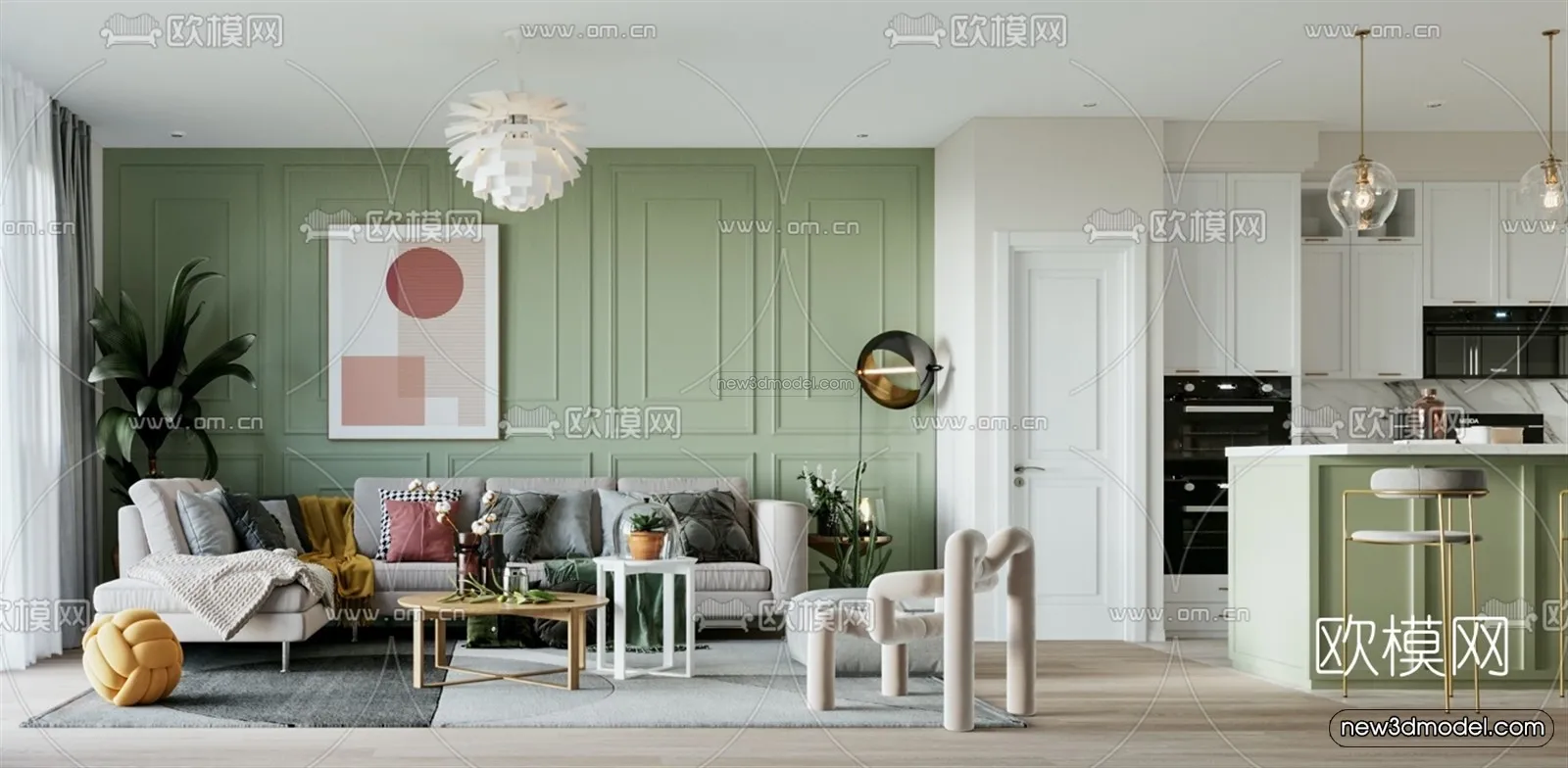 Nordic Style Interior 3D Blocks – Living Room 3D Model – 147 – VRAY