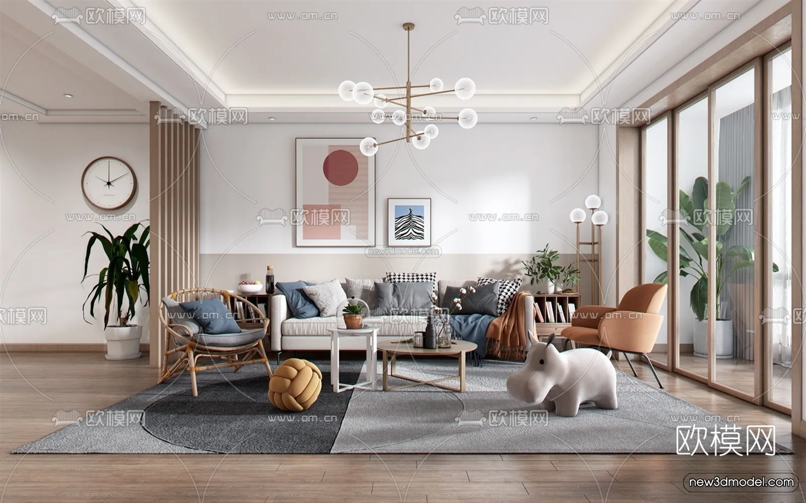 Nordic Style Interior 3D Blocks – Living Room 3D Model – 149 – VRAY