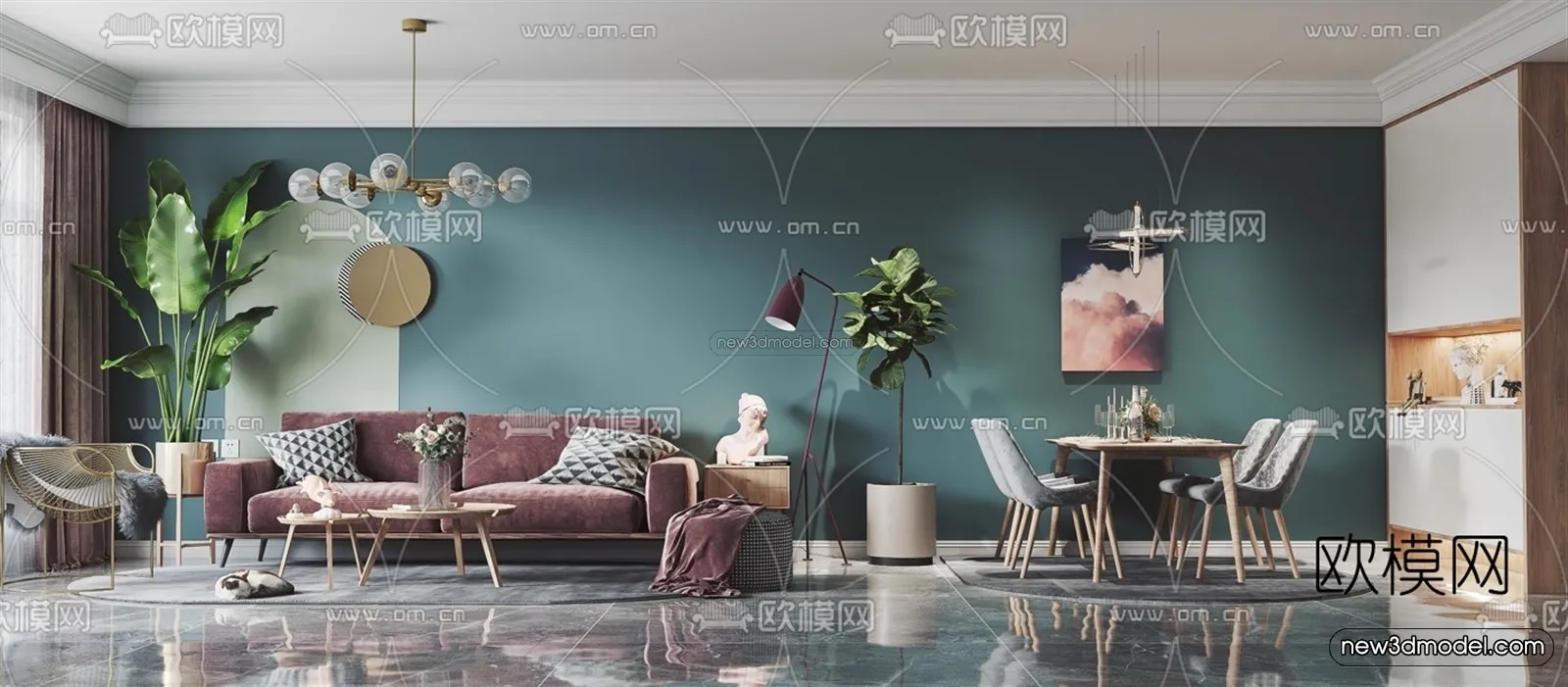 Nordic Style Interior 3D Blocks – Living Room 3D Model – 150 – VRAY