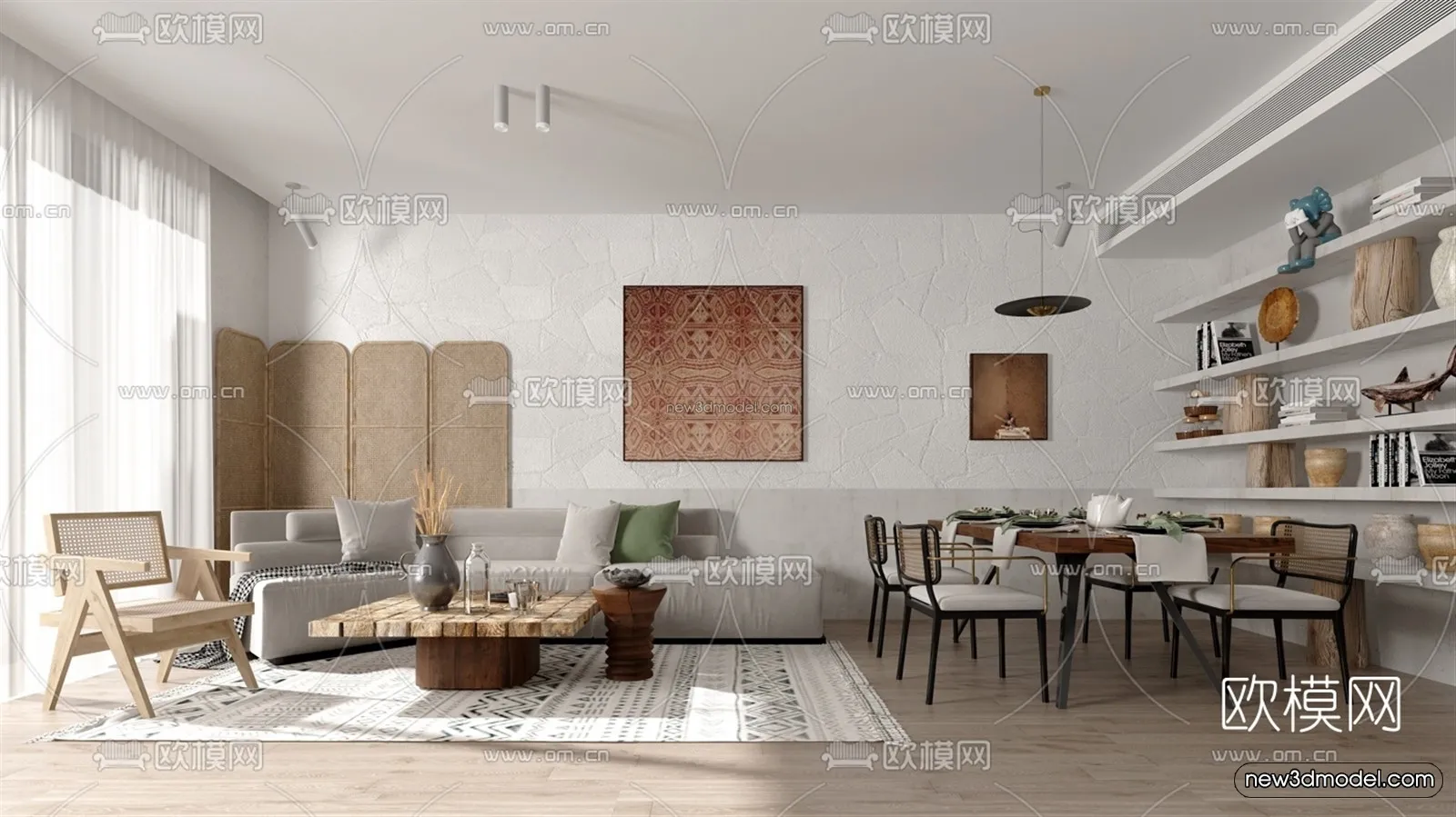 Nordic Style Interior 3D Blocks – Living Room 3D Model – 152 – VRAY