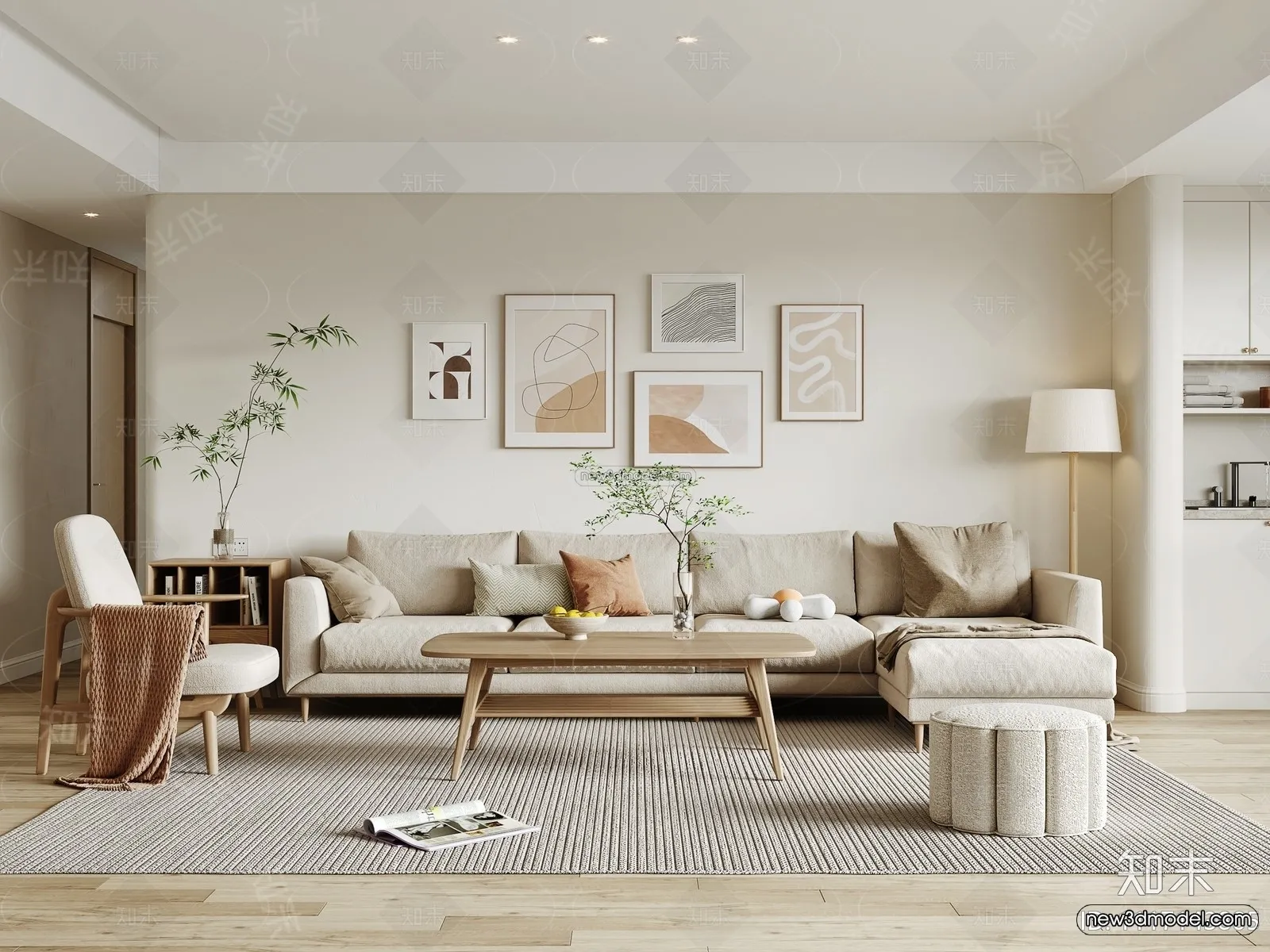 Nordic Style Interior 3D Blocks – Living Room 3D Model – 153 – VRAY