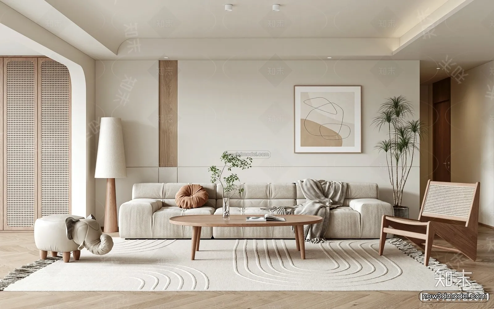 Nordic Style Interior 3D Blocks – Living Room 3D Model – 154 – VRAY