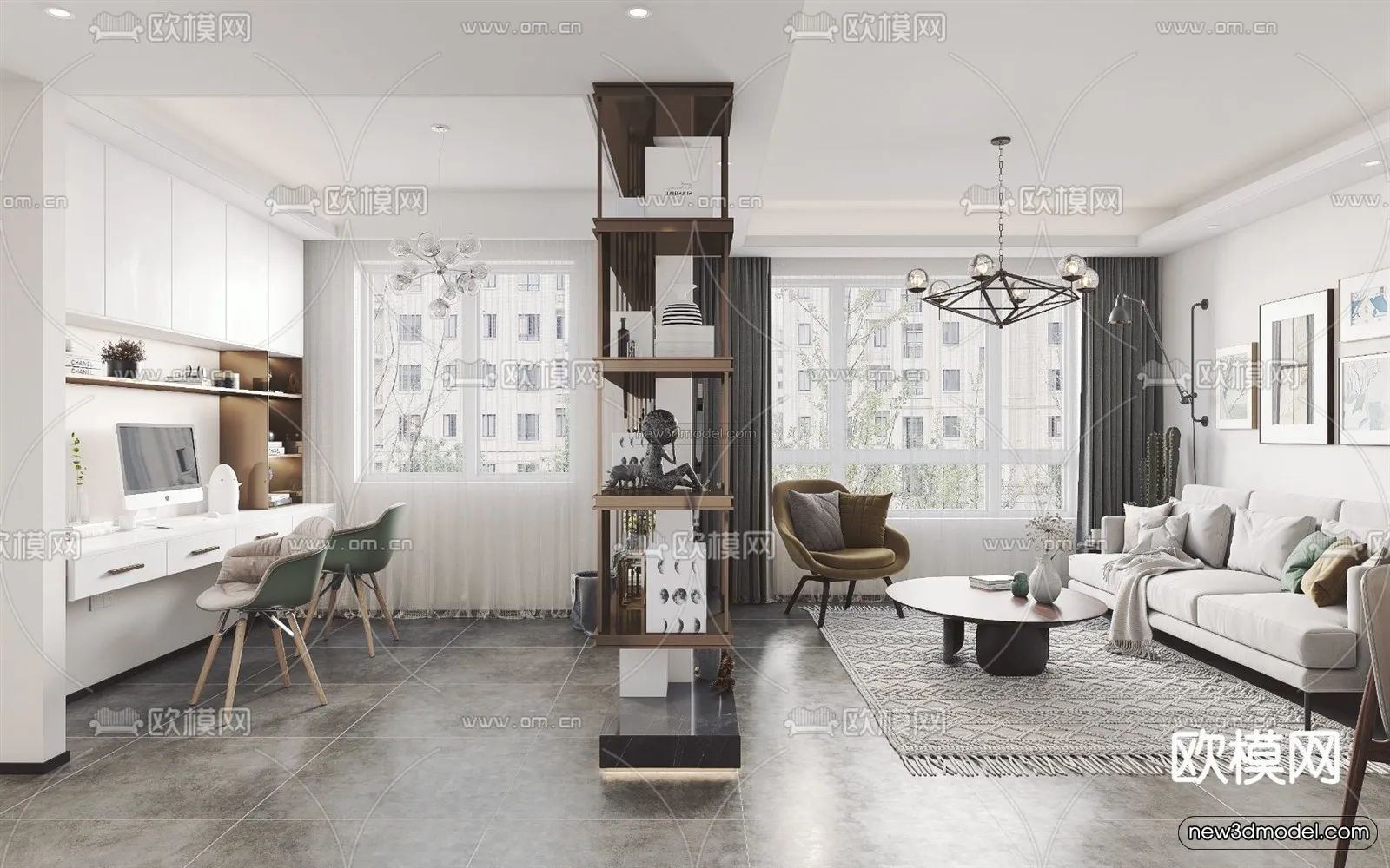 Nordic Style Interior 3D Blocks – Living Room 3D Model – 156 – VRAY