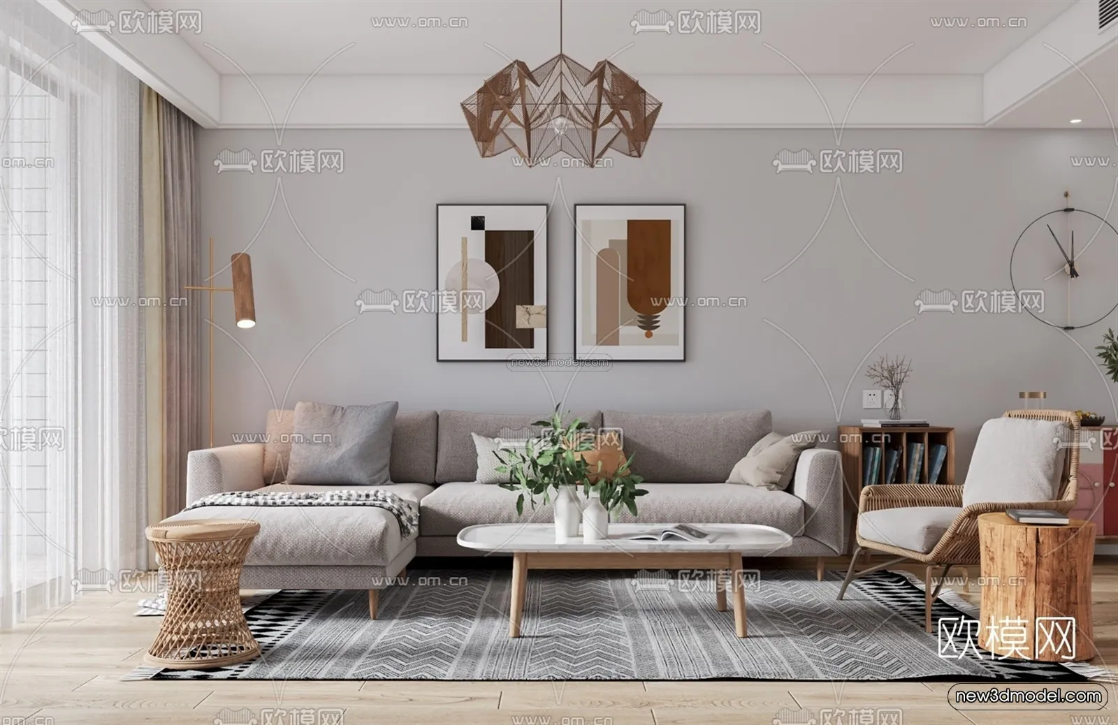 Nordic Style Interior 3D Blocks – Living Room 3D Model – 158 – VRAY
