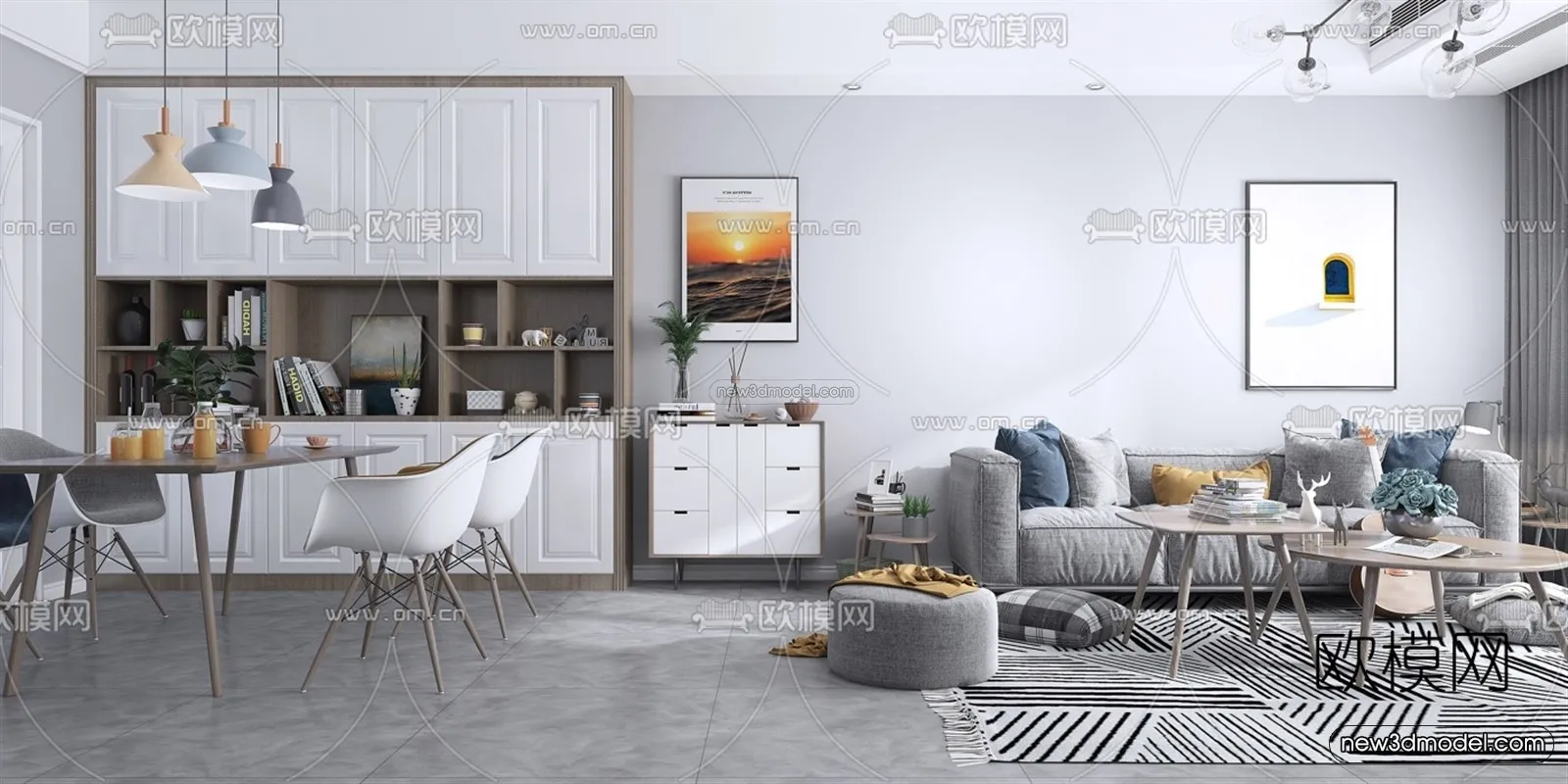 Nordic Style Interior 3D Blocks – Living Room 3D Model – 160 – VRAY