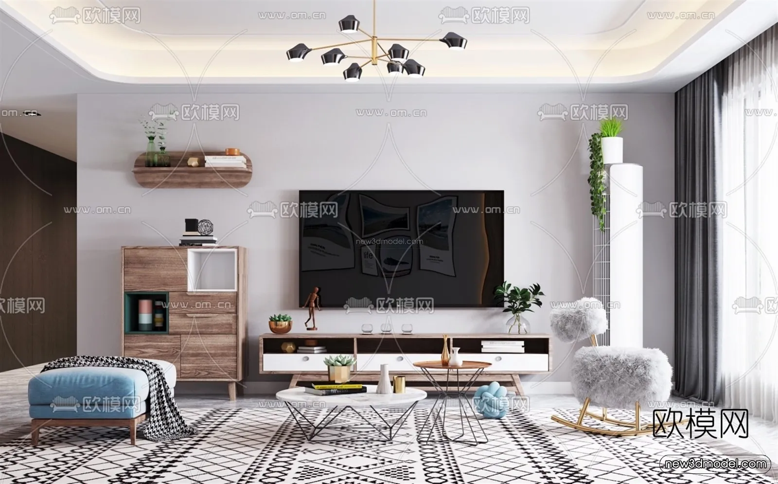 Nordic Style Interior 3D Blocks – Living Room 3D Model – 161 – VRAY
