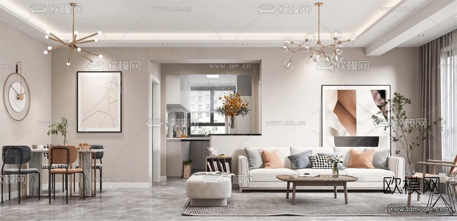 Nordic Style Interior 3D Blocks – Living Room 3D Model – 162 – VRAY