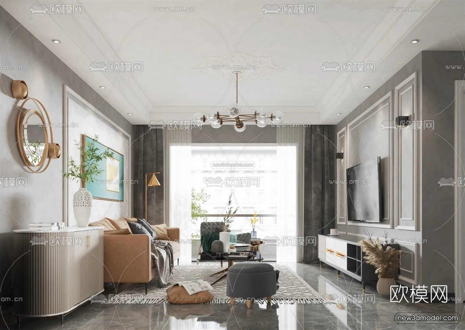 Nordic Style Interior 3D Blocks – Living Room 3D Model – 163 – VRAY