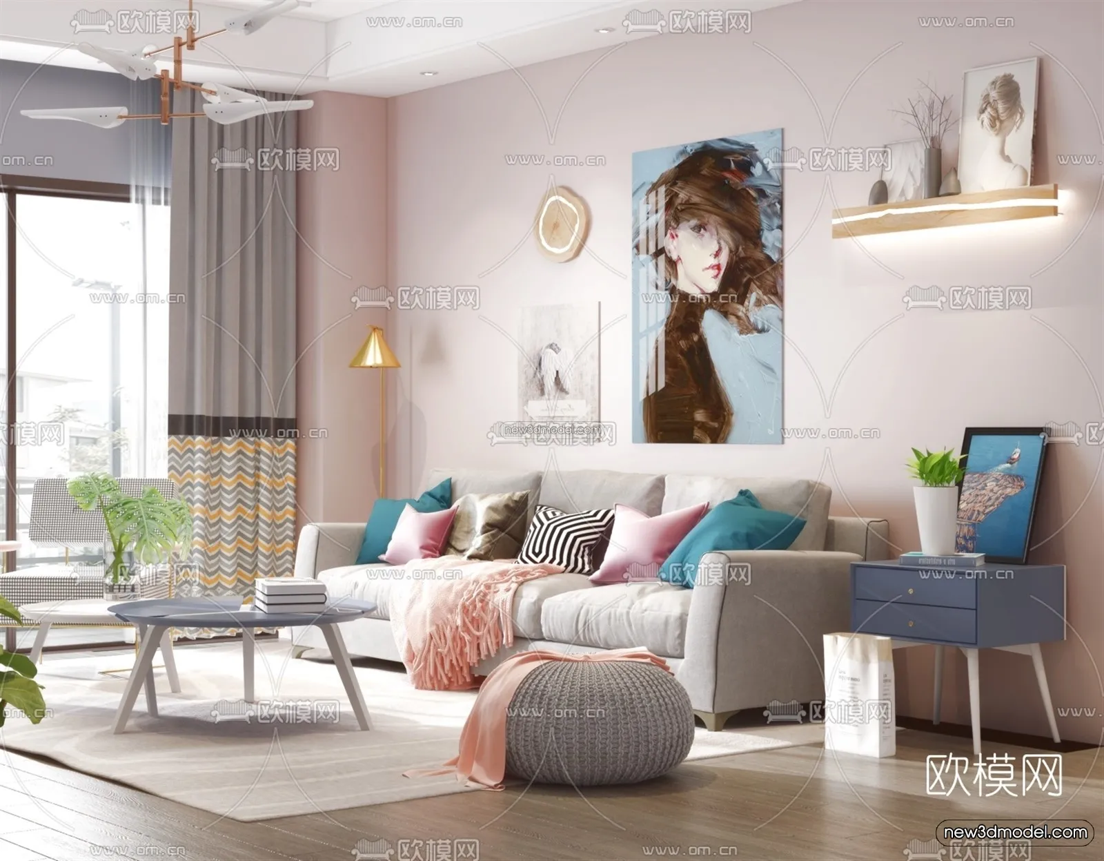 Nordic Style Interior 3D Blocks – Living Room 3D Model – 164 – VRAY