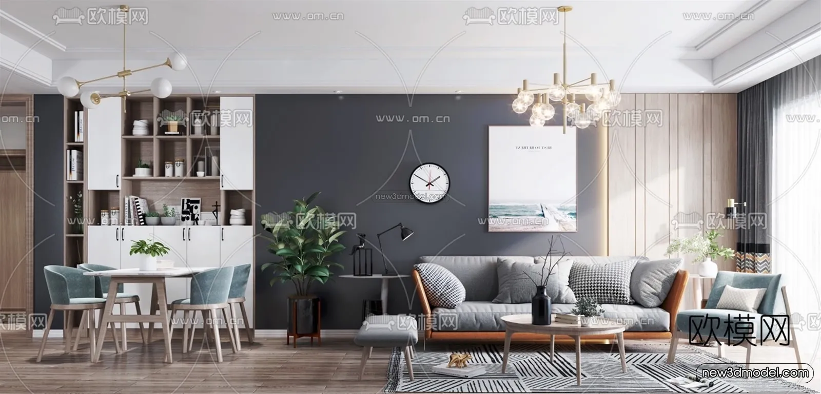 Nordic Style Interior 3D Blocks – Living Room 3D Model – 165 – VRAY