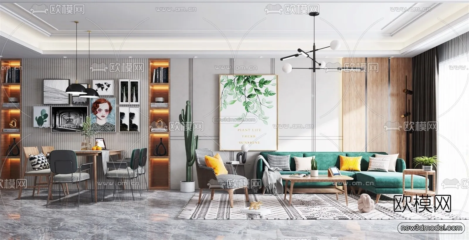 Nordic Style Interior 3D Blocks – Living Room 3D Model – 168 – VRAY