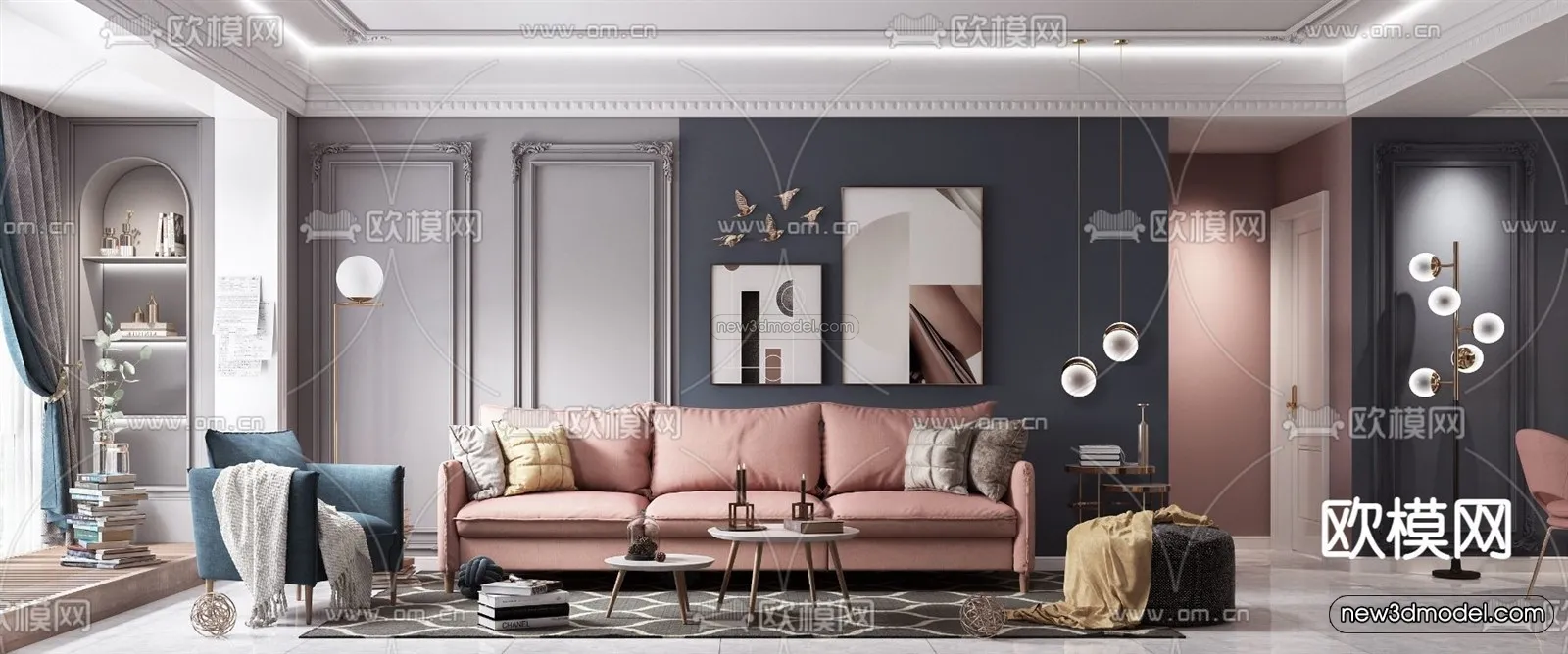 Nordic Style Interior 3D Blocks – Living Room 3D Model – 169 – VRAY