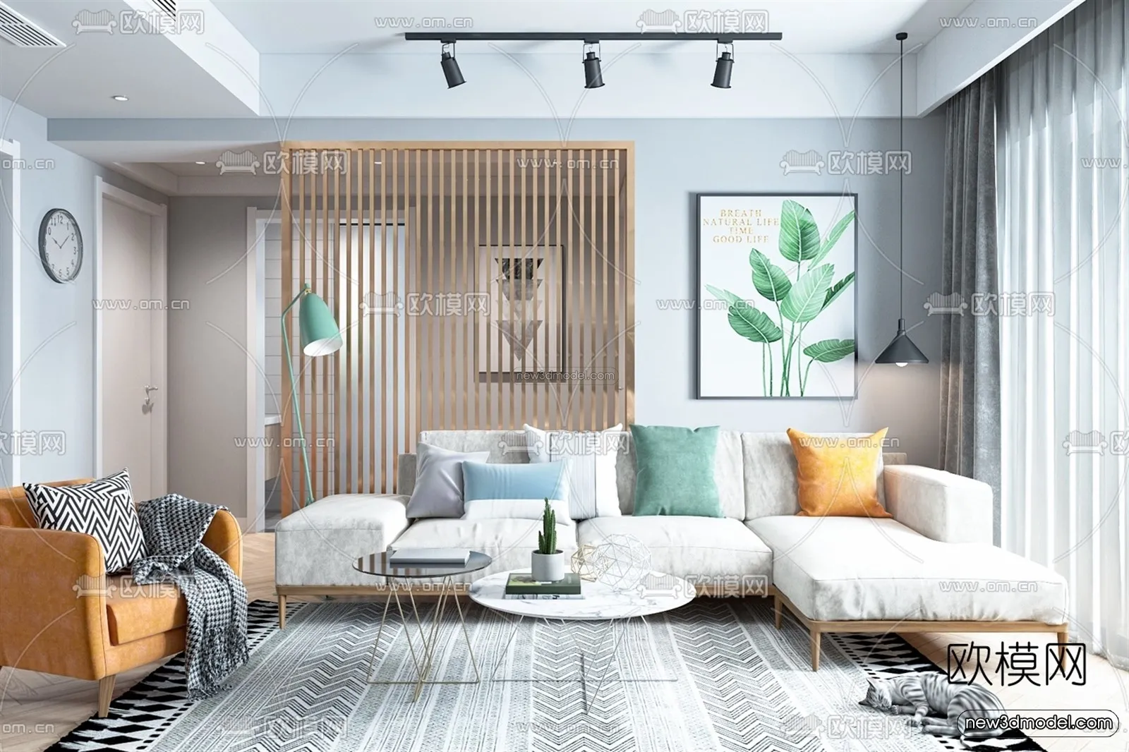 Nordic Style Interior 3D Blocks – Living Room 3D Model – 170 – VRAY