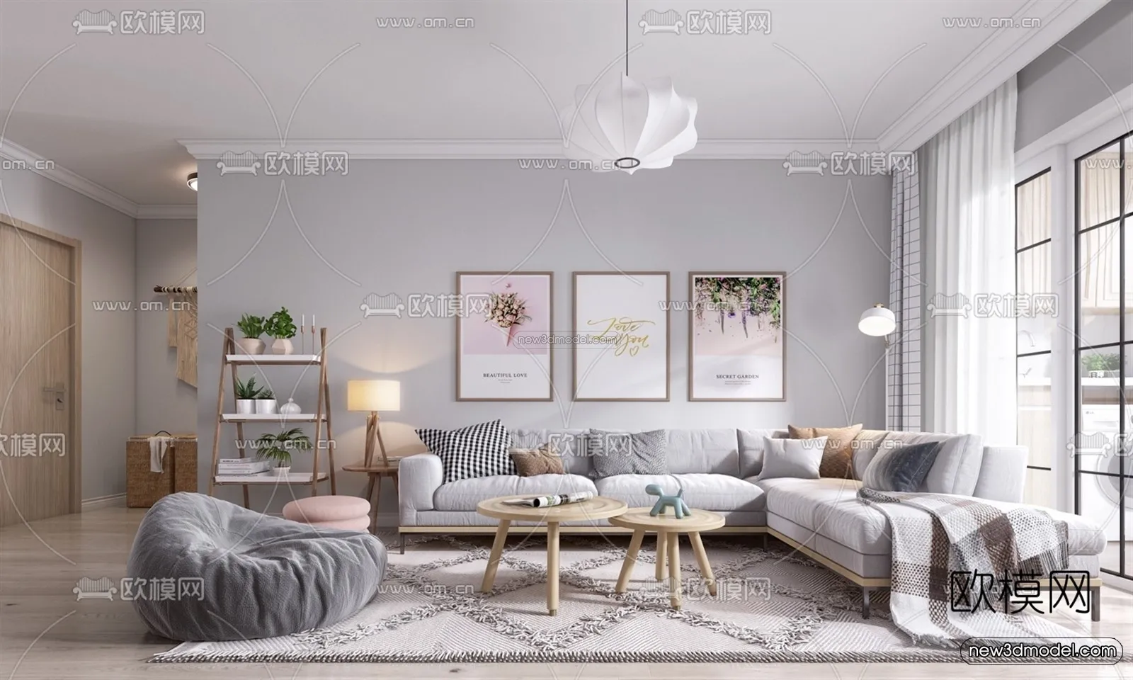 Nordic Style Interior 3D Blocks – Living Room 3D Model – 171 – VRAY